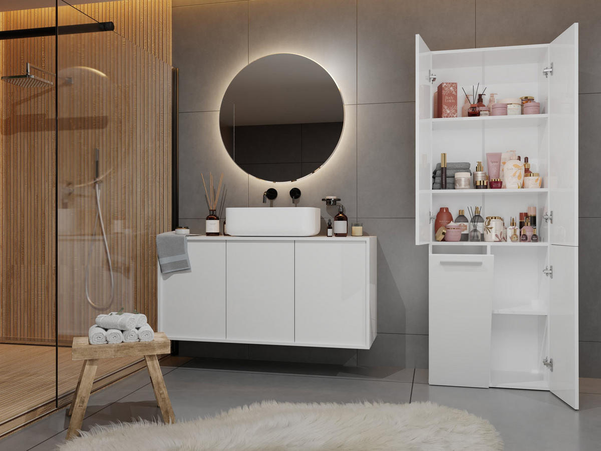 BAD Hochschrank Benni - Weiß, Holzwerkstoff (60/174/30cm) - kommodly