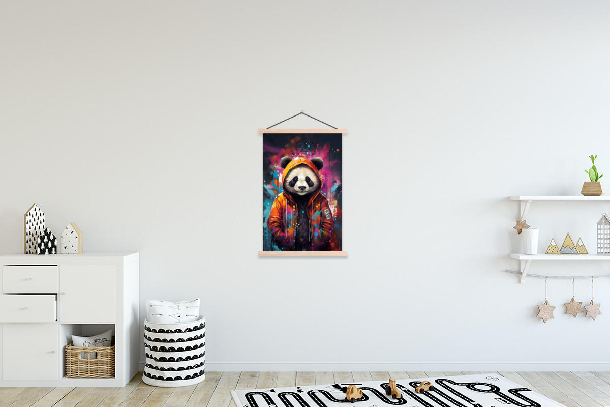 POSTER Panda - Jacke - Graffiti - Orange 60x90 cm - Orange, Textil (60/90/0.15cm) - MuchoWow