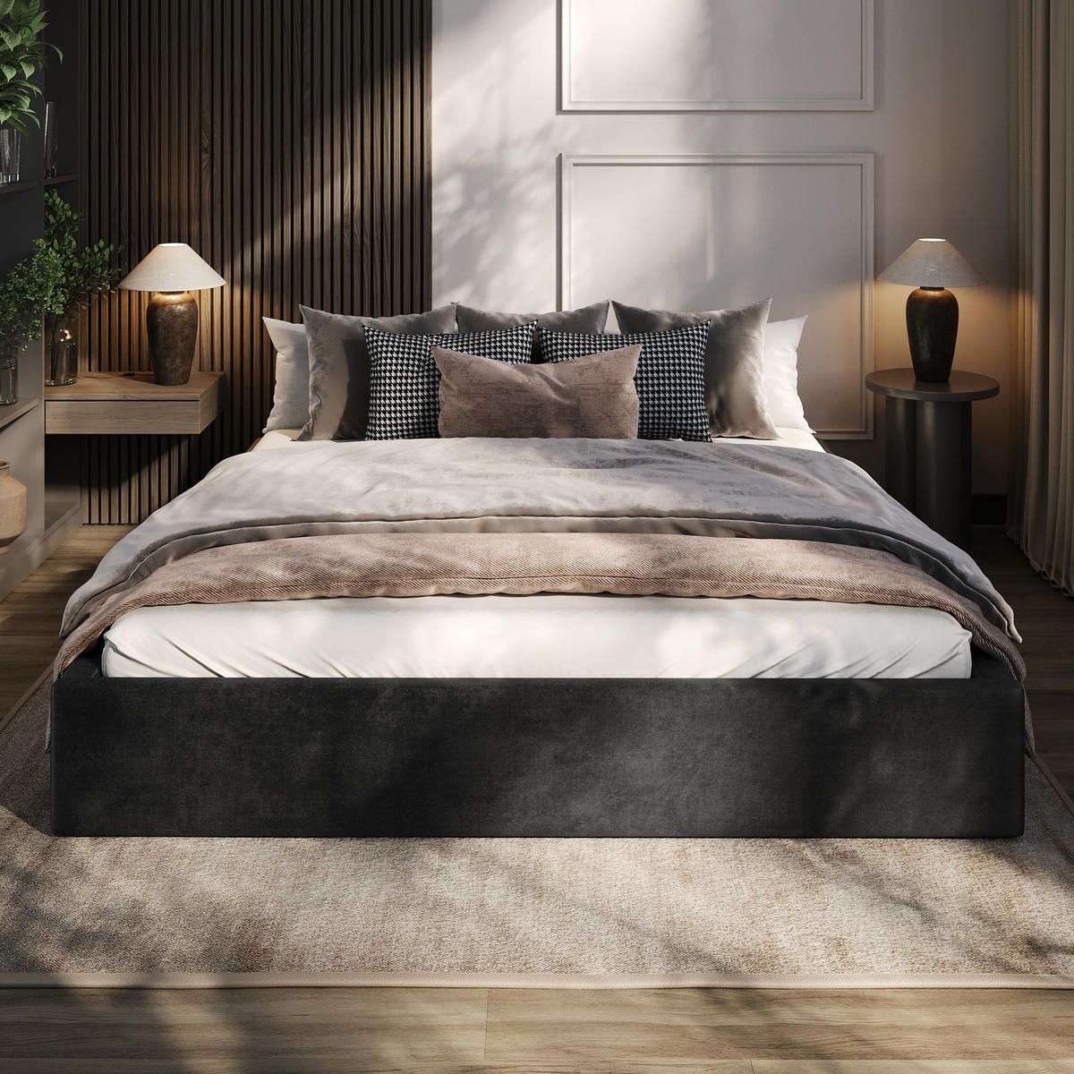 POLSTERBETT 180x200cm Bett mit Stauraum Lattenrost Schwarz - Schwarz, Holz/Holzwerkstoff (180/200cm) - Muralo