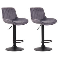 BARHOCKER 2er Set Samt dunkelgrau - Dunkelgrau/Schwarz, Textil/Metall (50/86/50cm) - CLP