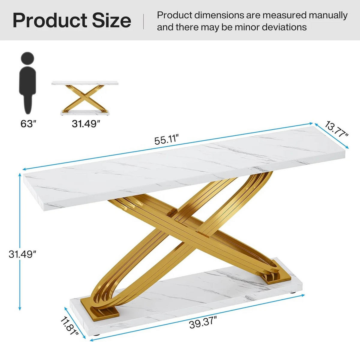 KONSOLENTISCH mit X-Gestell Metall Weiß/Gold - Weiß, Metall (140/35/80cm) - Meubliv