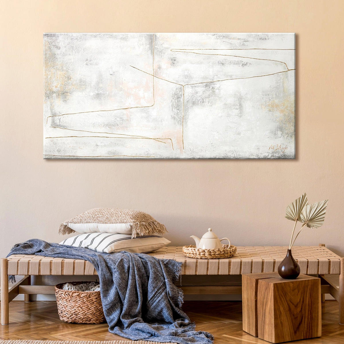 GEMÄLDE Goldene Schleife auf Keilrahmen 160x80 cm - Beige, Holz (160/80cm) - YS-art gallery