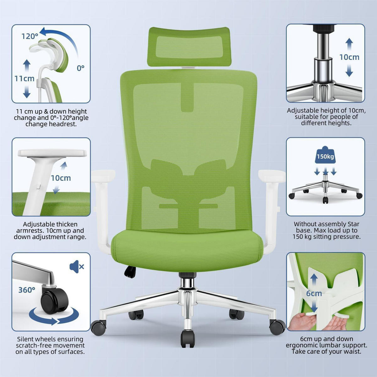 BÜROSTUHL Ergonomisch Grün - Grün, Textil (70/128/70cm)