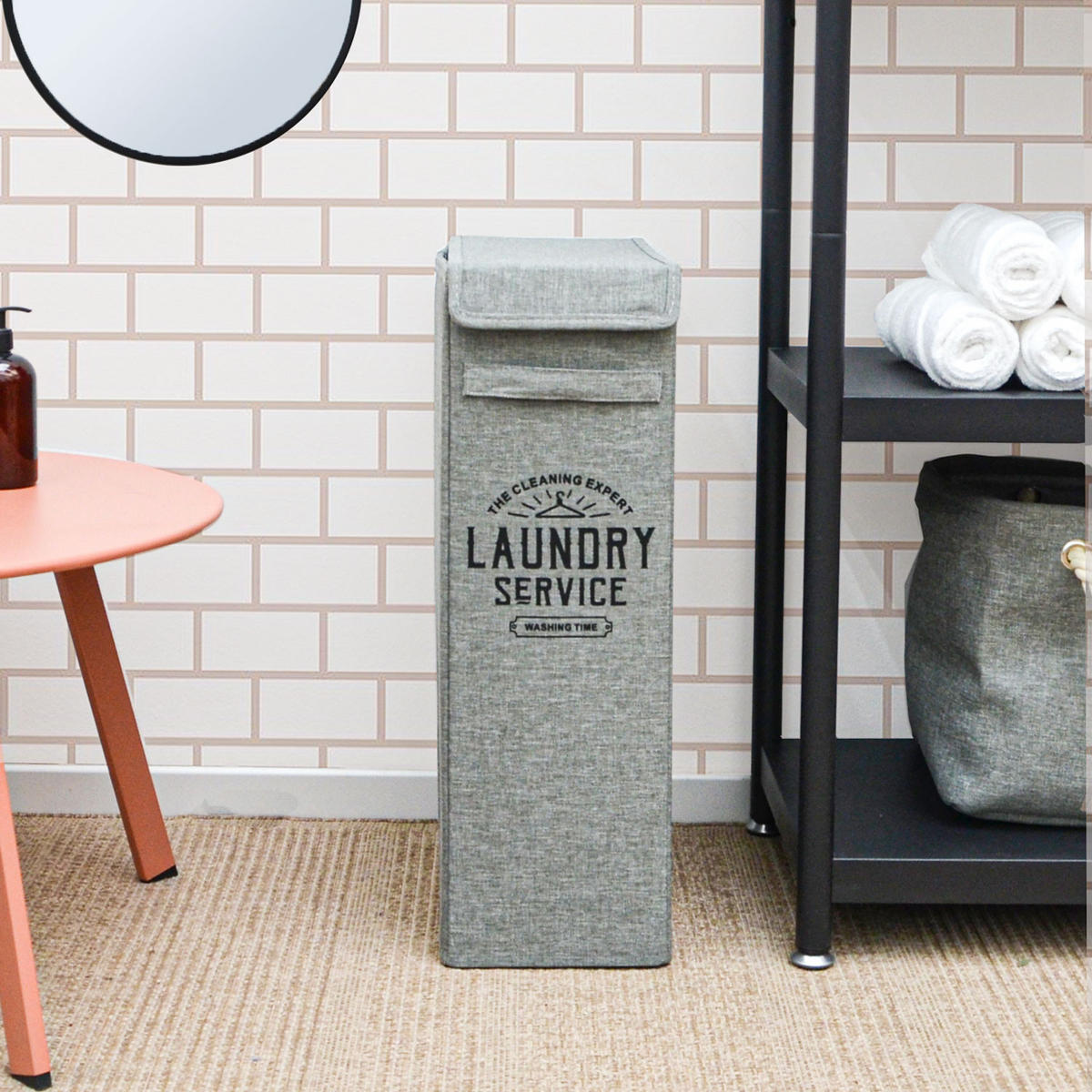 WÄSCHEKORB 50 Liter mit Deckel 20x40x60 cm Grau - Grau, Kunststoff (20/60/40cm) - Dunedesign