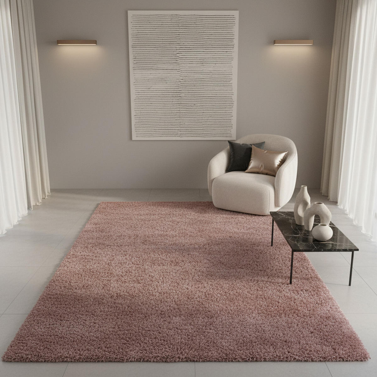 TEPPICH Hochflor Shaggy Uni Style Polypropylen Wohnzimmer Rosa Rechteckig 280x370 - Rosa, Textil (280/370cm) - KADIMA DESIGN