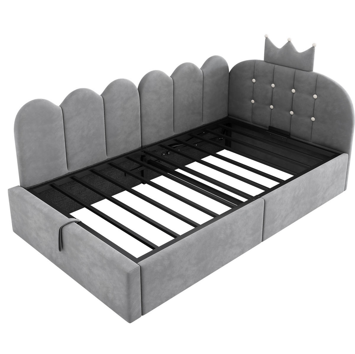 POLSTERBETT 90/200 cm grau aus Samt mit Stauraum und Lattenrost - Grau, Holzwerkstoff (90/200cm) - OKWISH