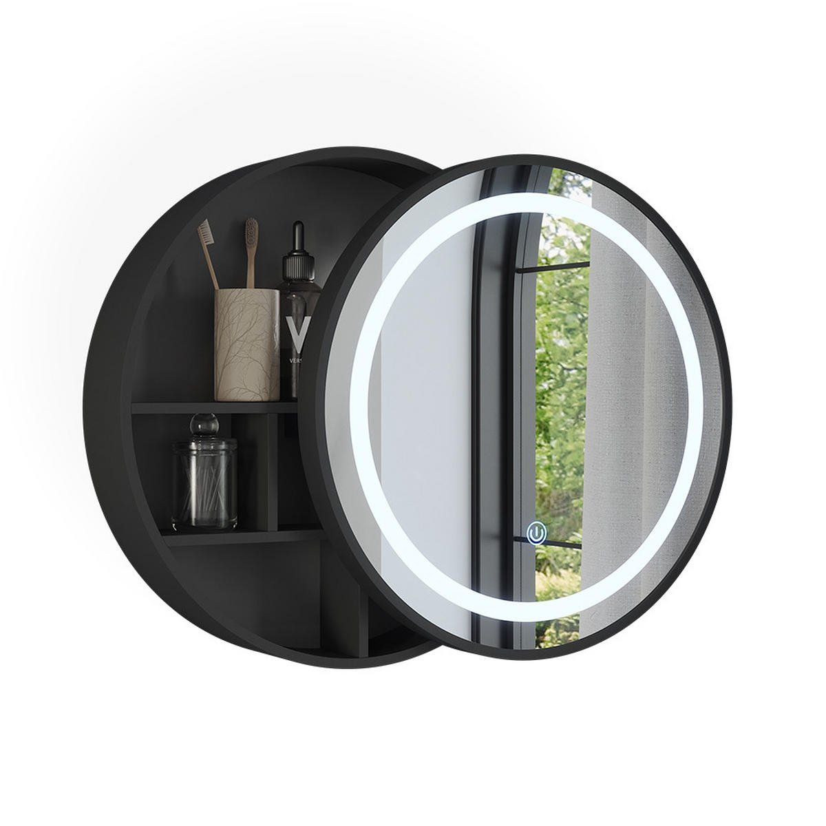 KOUPELNOVÁ ZRCADLOVÁ SKŘÍŇKA Silva Černá 50 x 50 cm s 5 úložnými prostory - černá, sklo (50/50/13cm) - Vicco