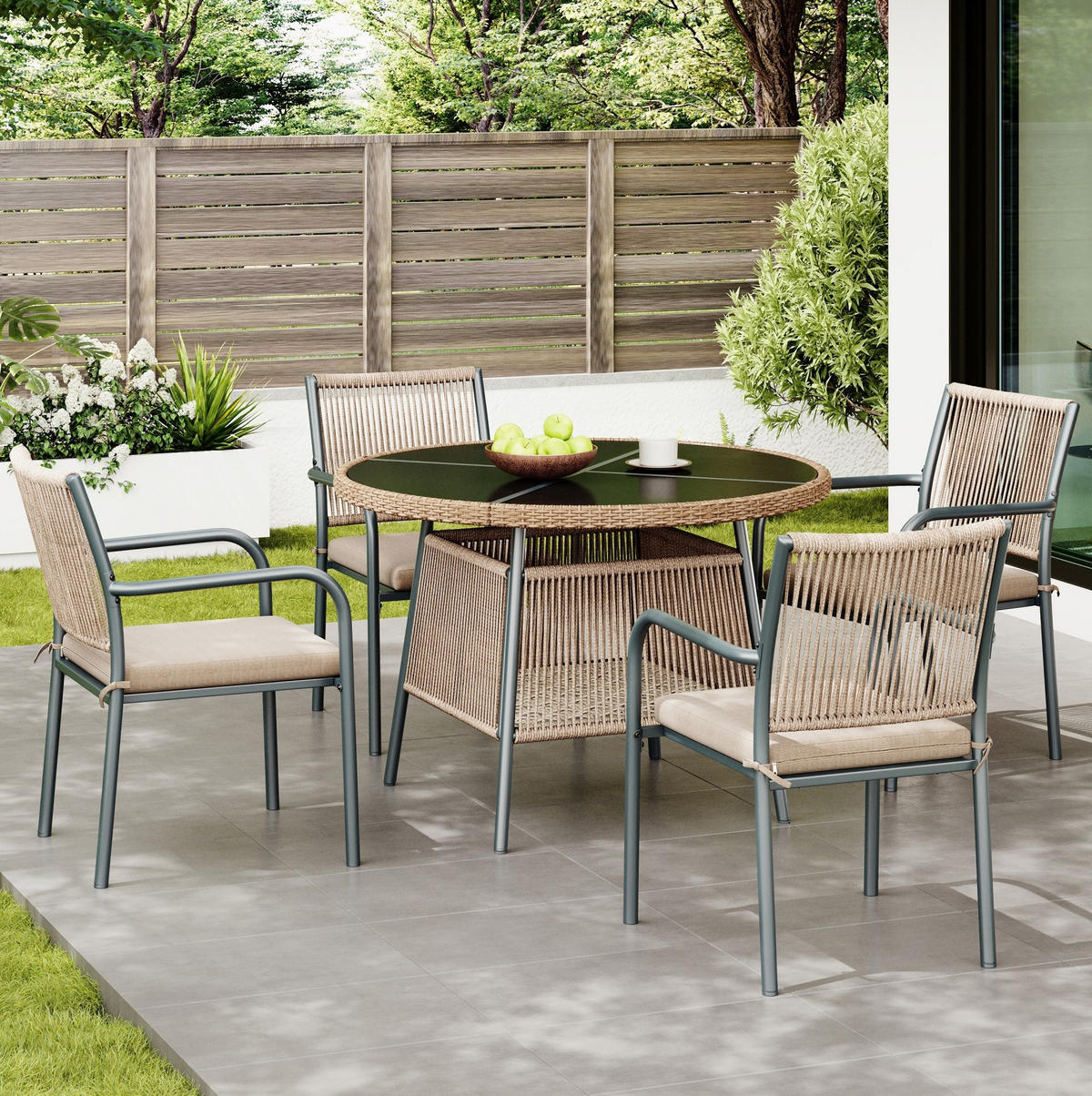 GARTENSETS aus Eisen, Polyester & Sicherheitsglas 110x110x74 cm in Beige - Beige, Metall - Modfu