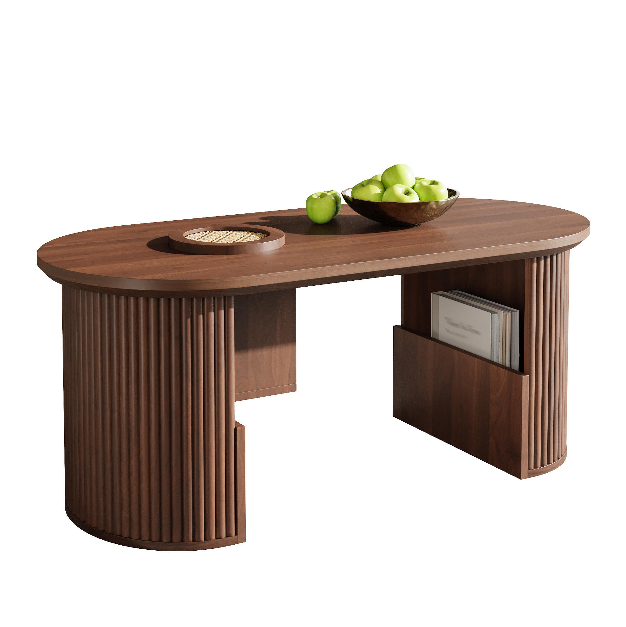 KONFERENČNÝ stolík 105/50/46,5 cm z MDF s úložnými priehradkami a oválnou doskou, Orechová - farba orecha, kompozitné drevo (105/50/46.5cm) - Redom