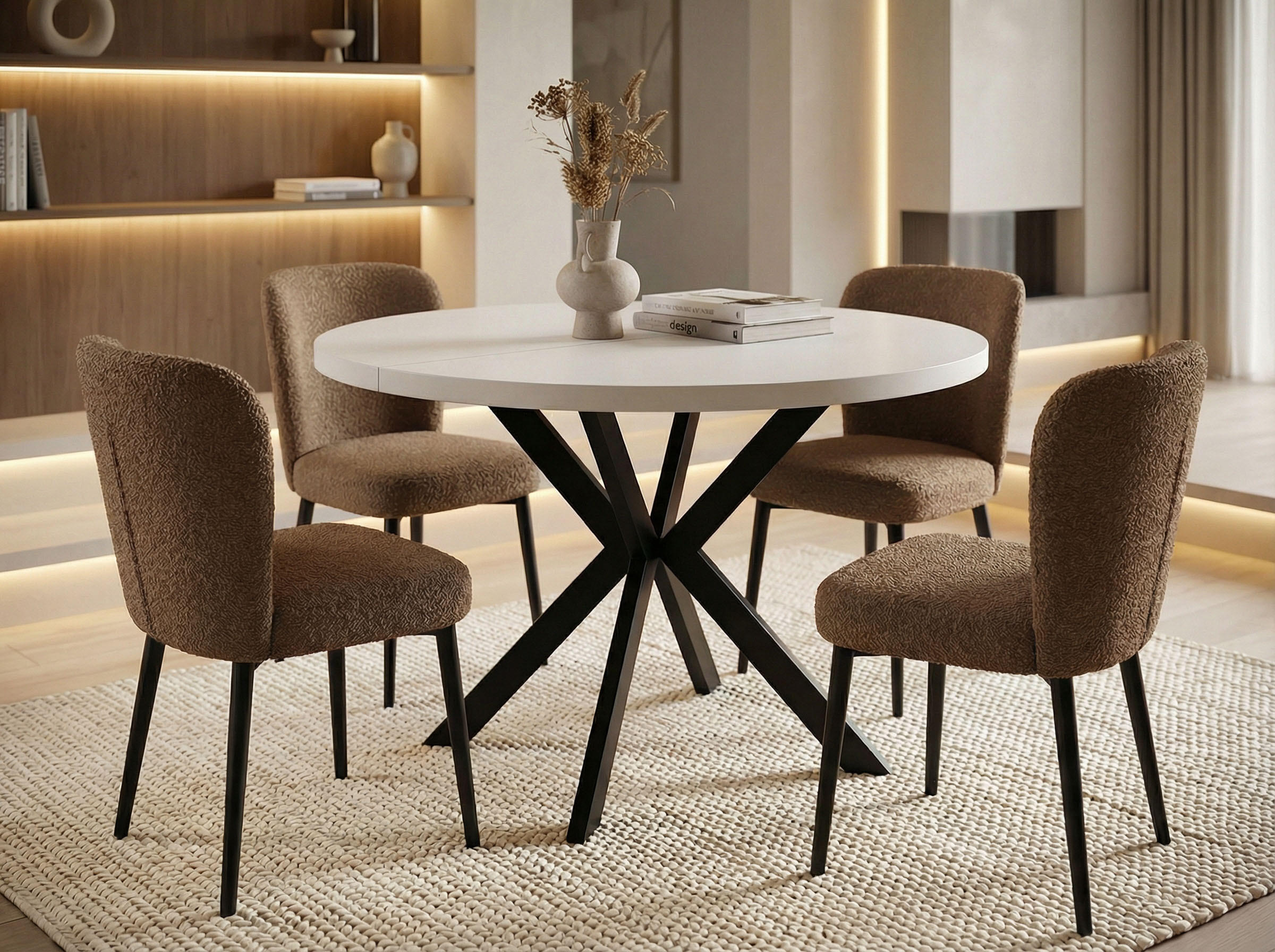 ESSTISCH Valeo runder ausziehbarer, Weiß 120-200/120/76 cm - Schwarz/Weiß, Holzwerkstoff/Metall (120/120/76cm) - WFL GROUP