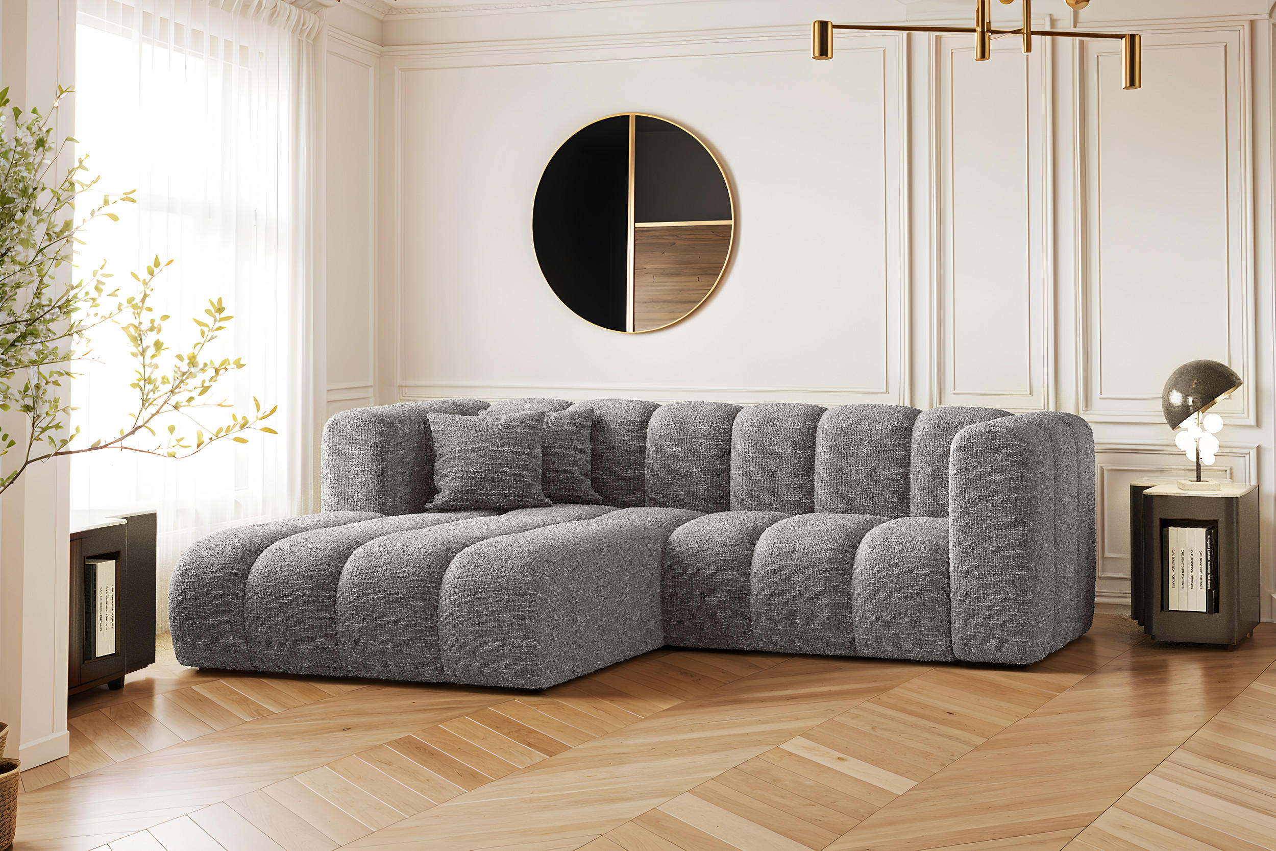 ECKSOFA L-form Sofa Grand modular stoff Haga Grau Links - Grau, Holz (179/227cm) - Kaiser Möbel