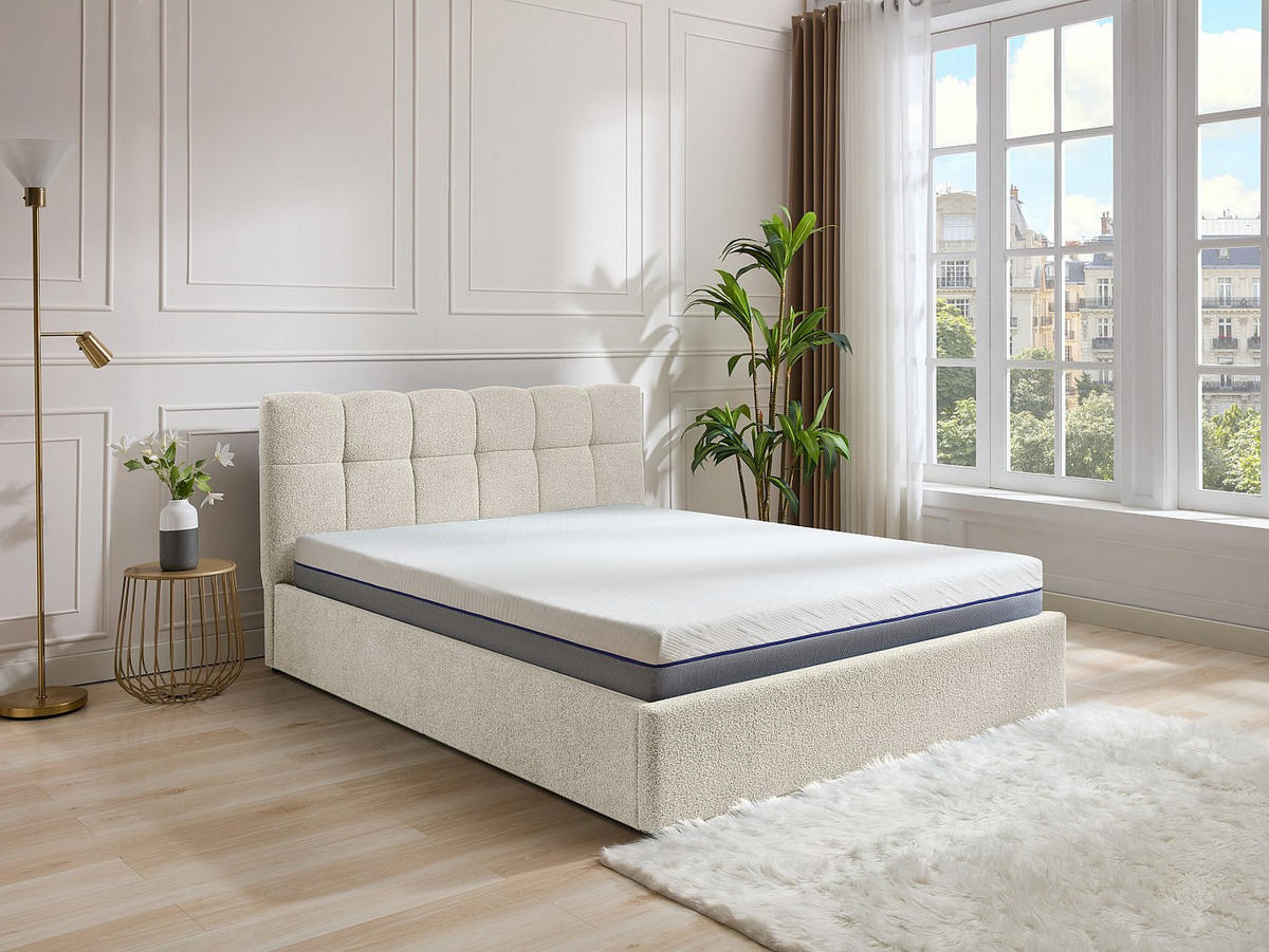 BETT mit Bettkasten - 2 Personen - Stoff - Weiß - Weiß, Textil (140/190cm) - Vente-Unique