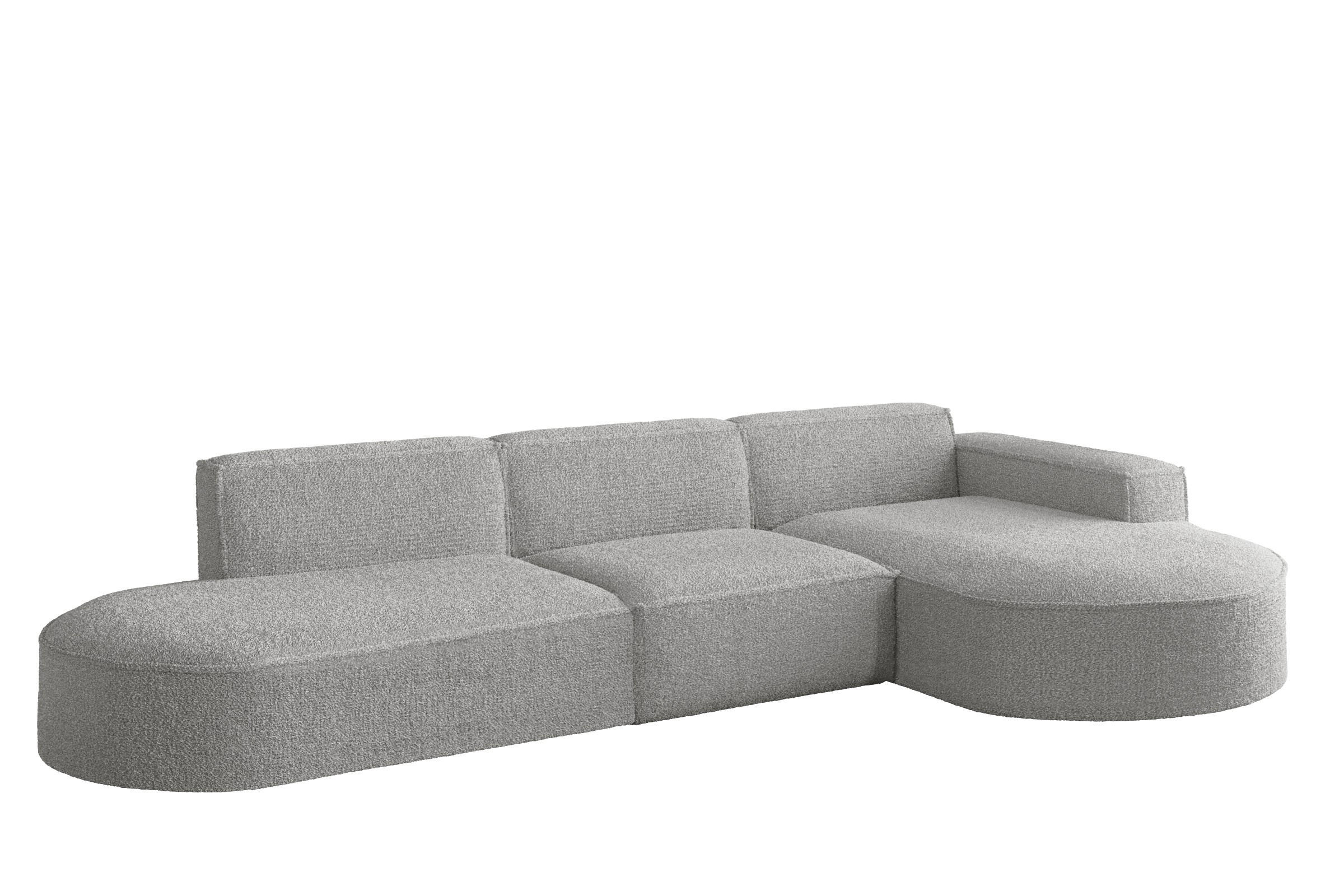ECKSOFA Designer L-Form MODENA Stoff Loop Hellgrau Rechts - Hellgrau, Holz (296/165cm) - Kaiser Möbel