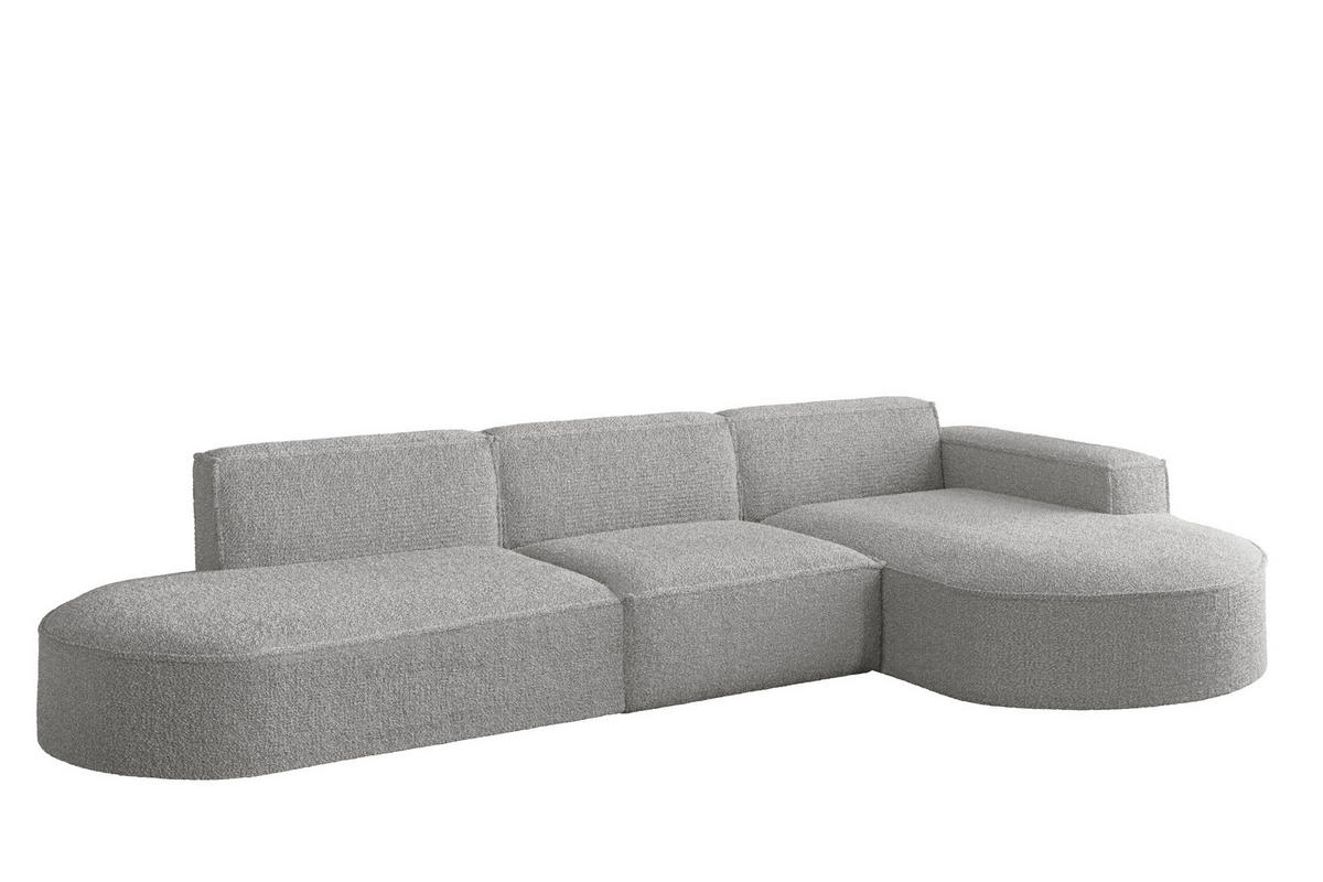 ECKSOFA Designer L-Form MODENA Stoff Loop Hellgrau Rechts - Hellgrau, Holz (296/165cm) - Kaiser Möbel