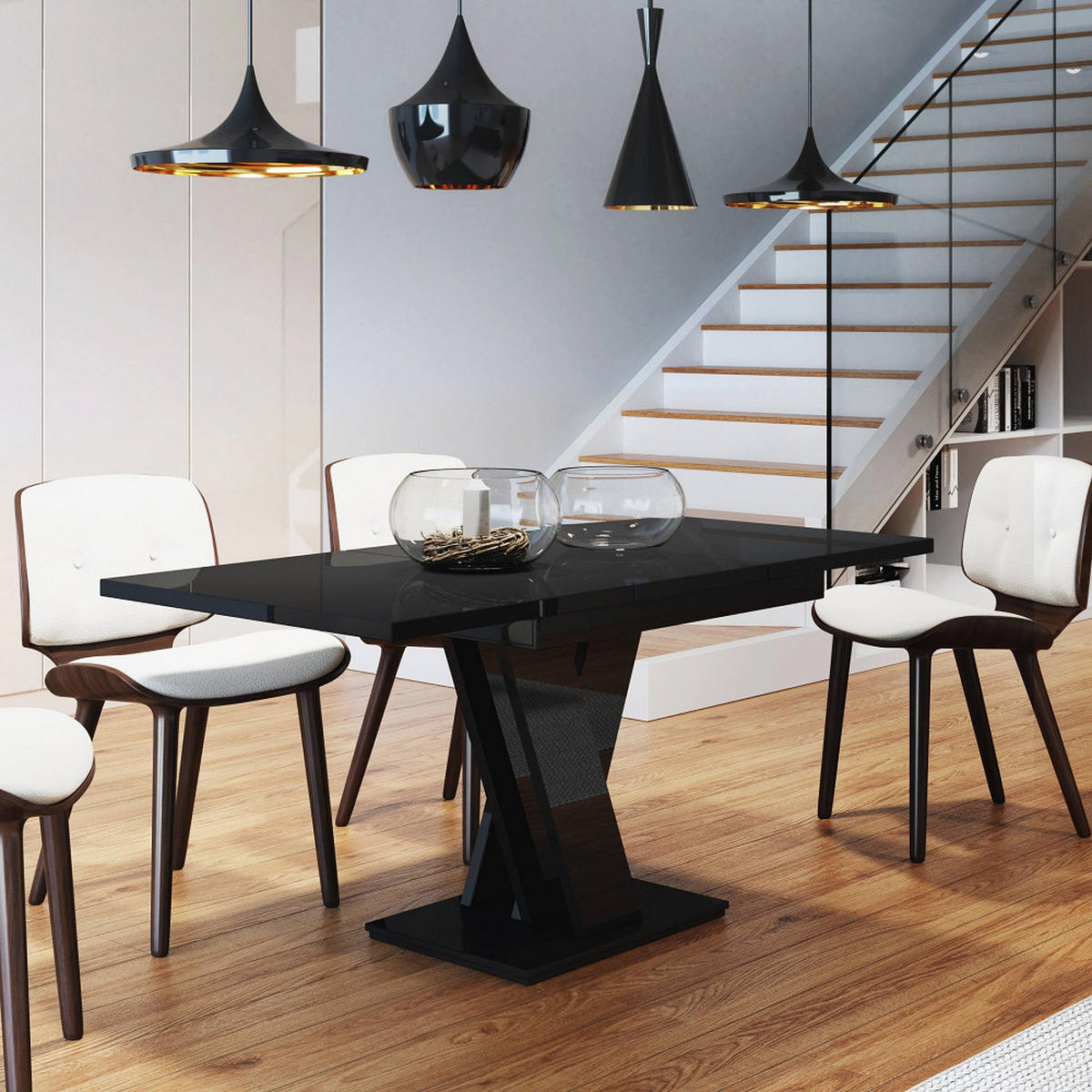 ESSTISCH Schwarz Hochglanz Ausziehbar 120 - 160 cm - Schwarz Hochglanz, Holzwerkstoff (120/80/75cm) - PROSPERO