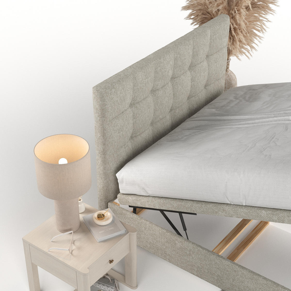 POLSTERBETT Guam mit Stauraum 180/200 cm Beige im Alta Stoff - Beige/Schwarz, Holz/Holzwerkstoff (180/200cm) - AltaBeds