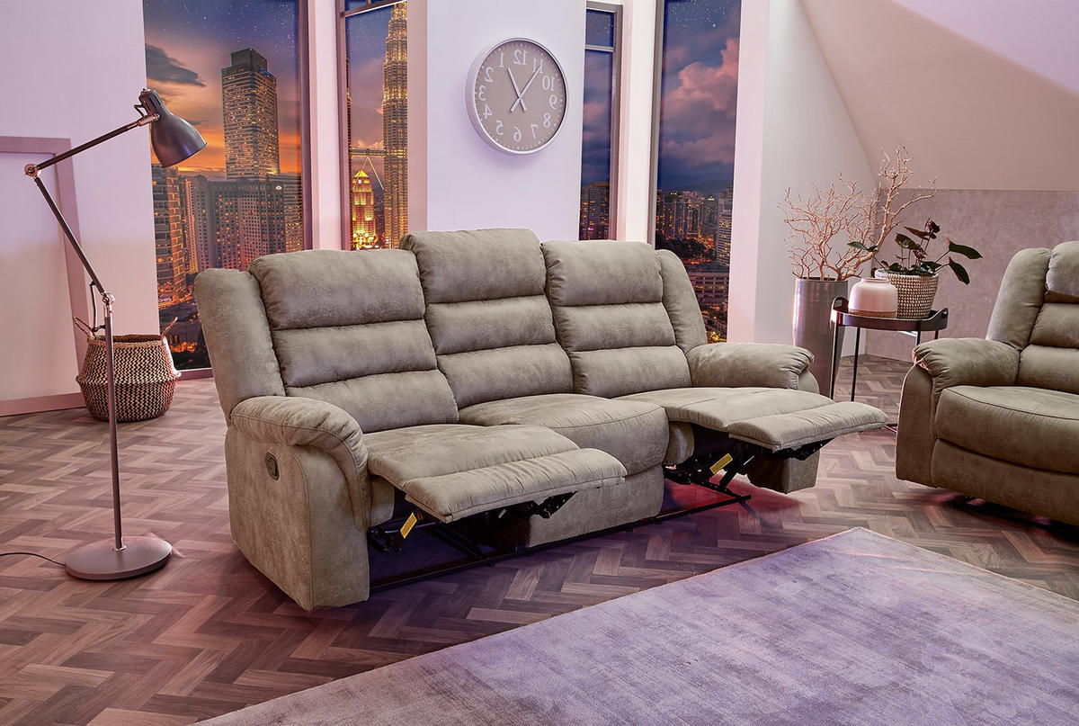 3-SITZER-RELAXSOFA Federkern, Liegefunktion verstellbar durch halbautomatische Relaxfunktion B212/T93/H103 cm, Mikrofaser Vintage Grau Braun / 15134 - Graubraun/Schwarz, Textil (212/103/93cm) - luma-home