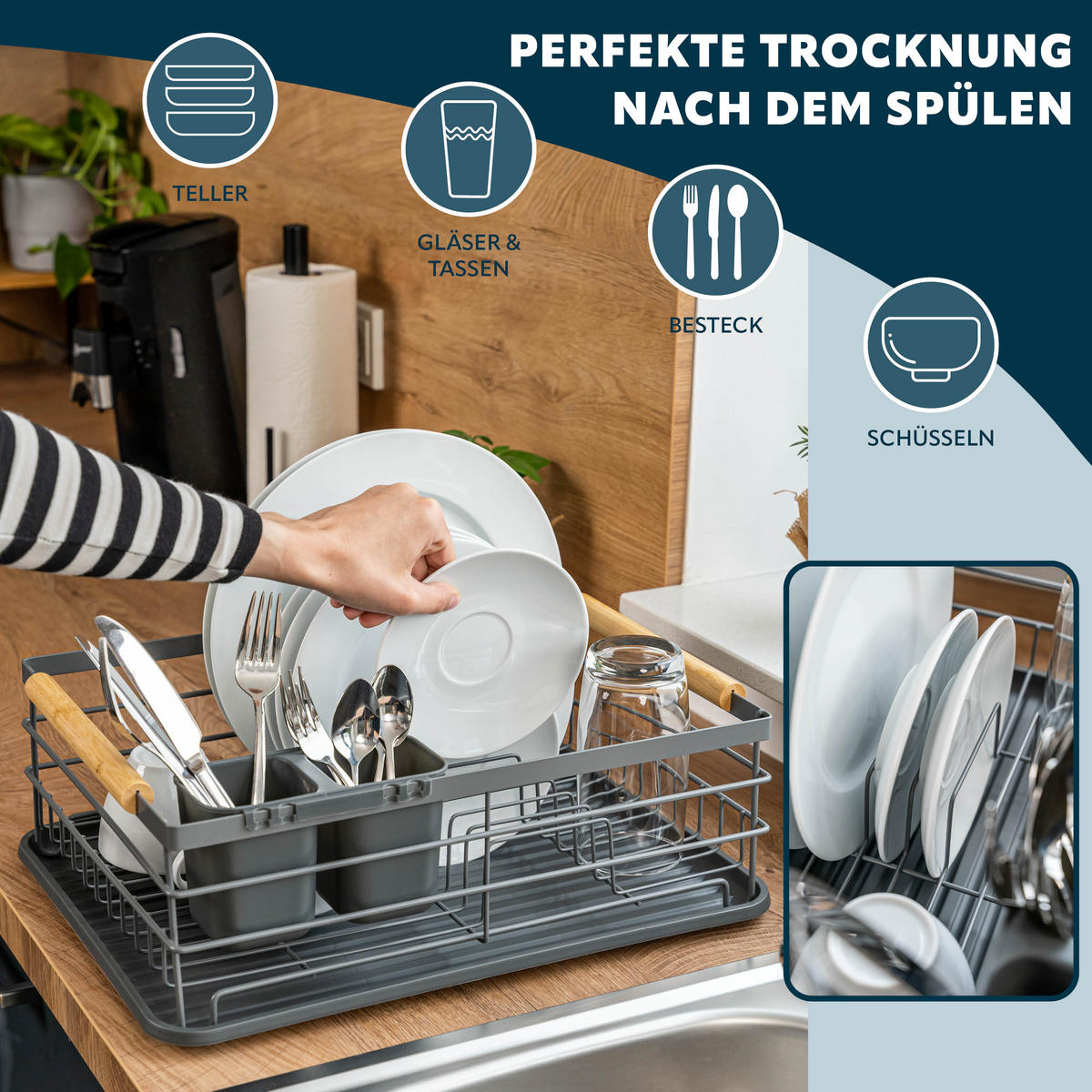 ABTROPFGESTELL, Metall, grau - Grau, Metall (43/15.5/32cm) - eluno