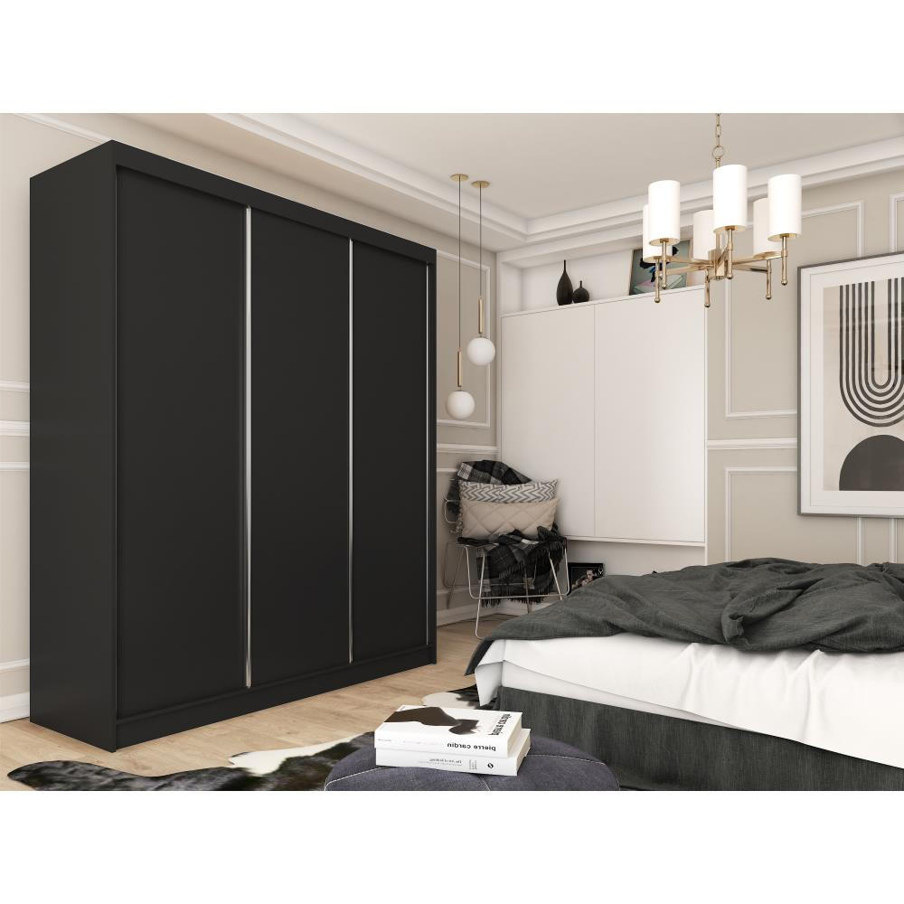SCHWEBETÜRENSCHRANK Mario 240/216/61 schwarz mit Schubladen - Schwarz, Holzwerkstoff (240/216/61cm) - Beautysofa