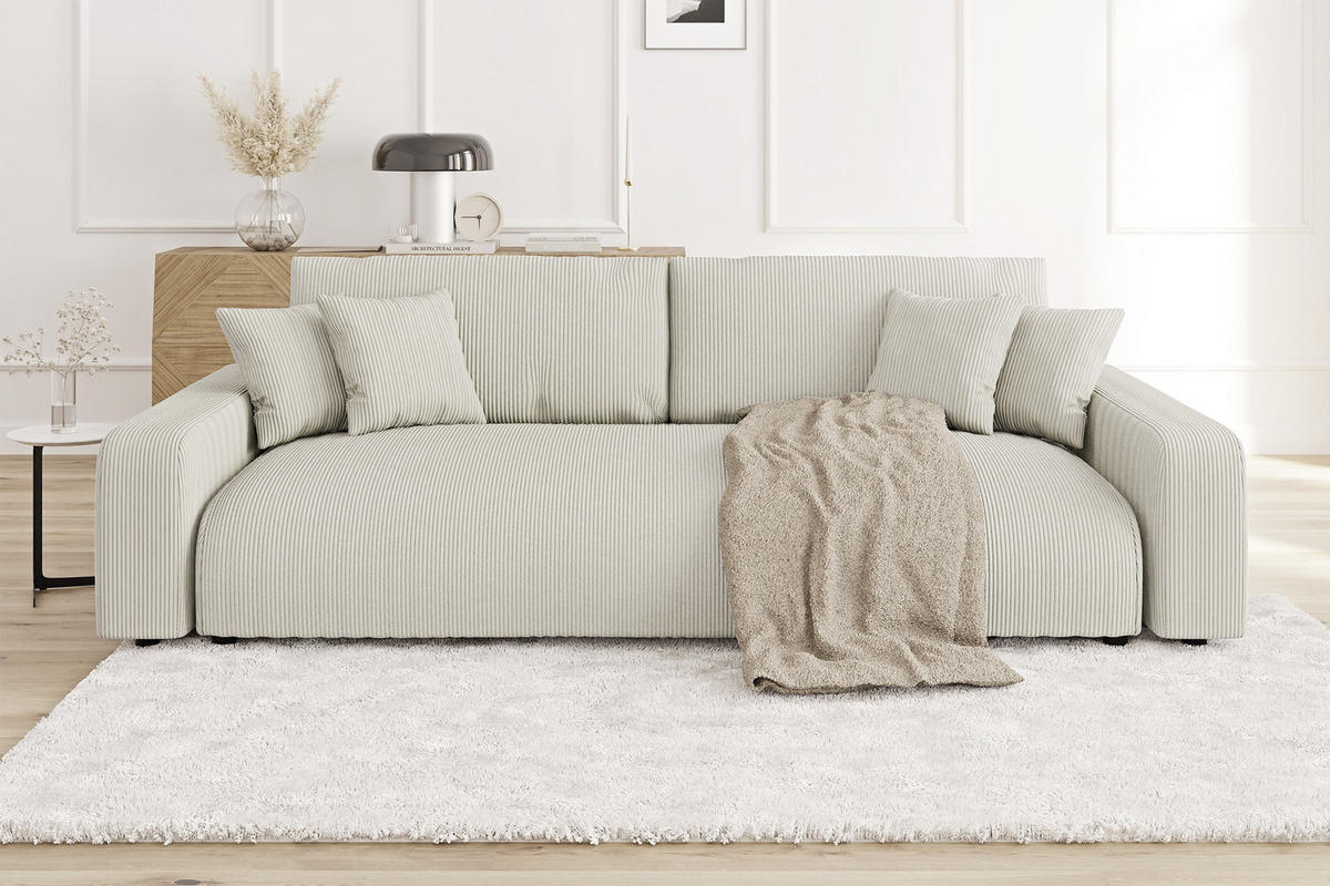 BIGSOFA Emma Beige Cord - Beige/Schwarz, Holz/Kunststoff (234/78/122cm) - S-Style Möbel