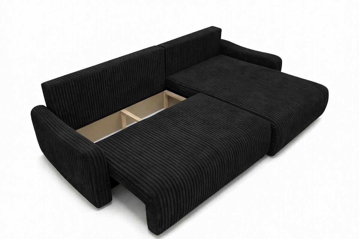 ECKSOFA Mit Schlaffunktion, Cordstoff Tilia, Schwarz, Rechts, JAPANDI - Schwarz, Holz (262/145cm) - Kaiser Möbel