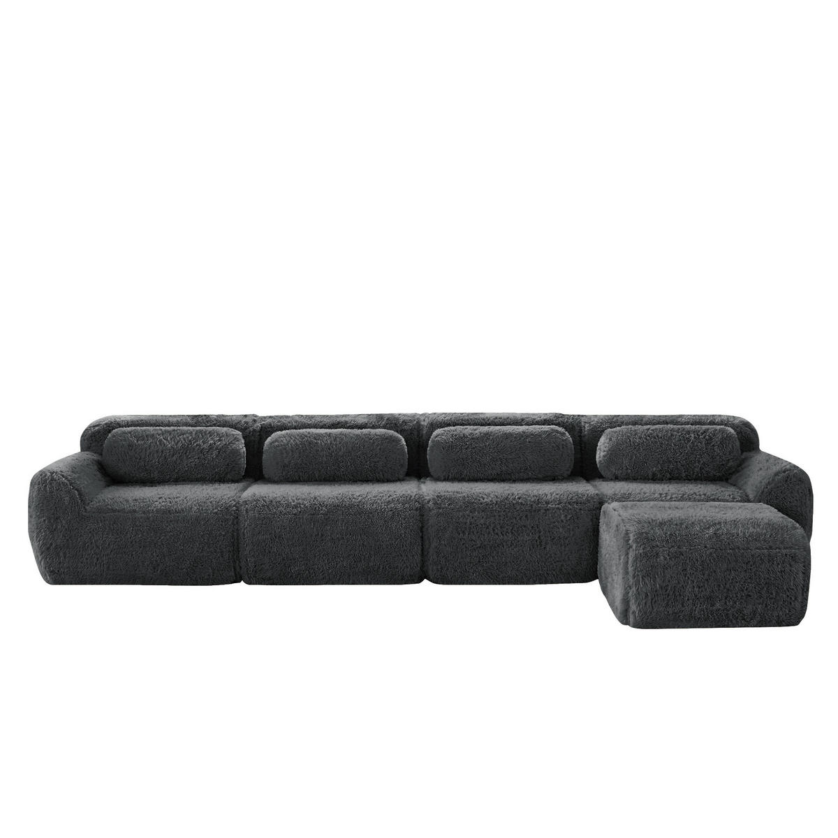 ECKSOFA 378/179/73 cm grau aus Plüsch als 4-Sitzer mit modularem Ottomanen - Grau, Textil (179/378cm) - OKWISH