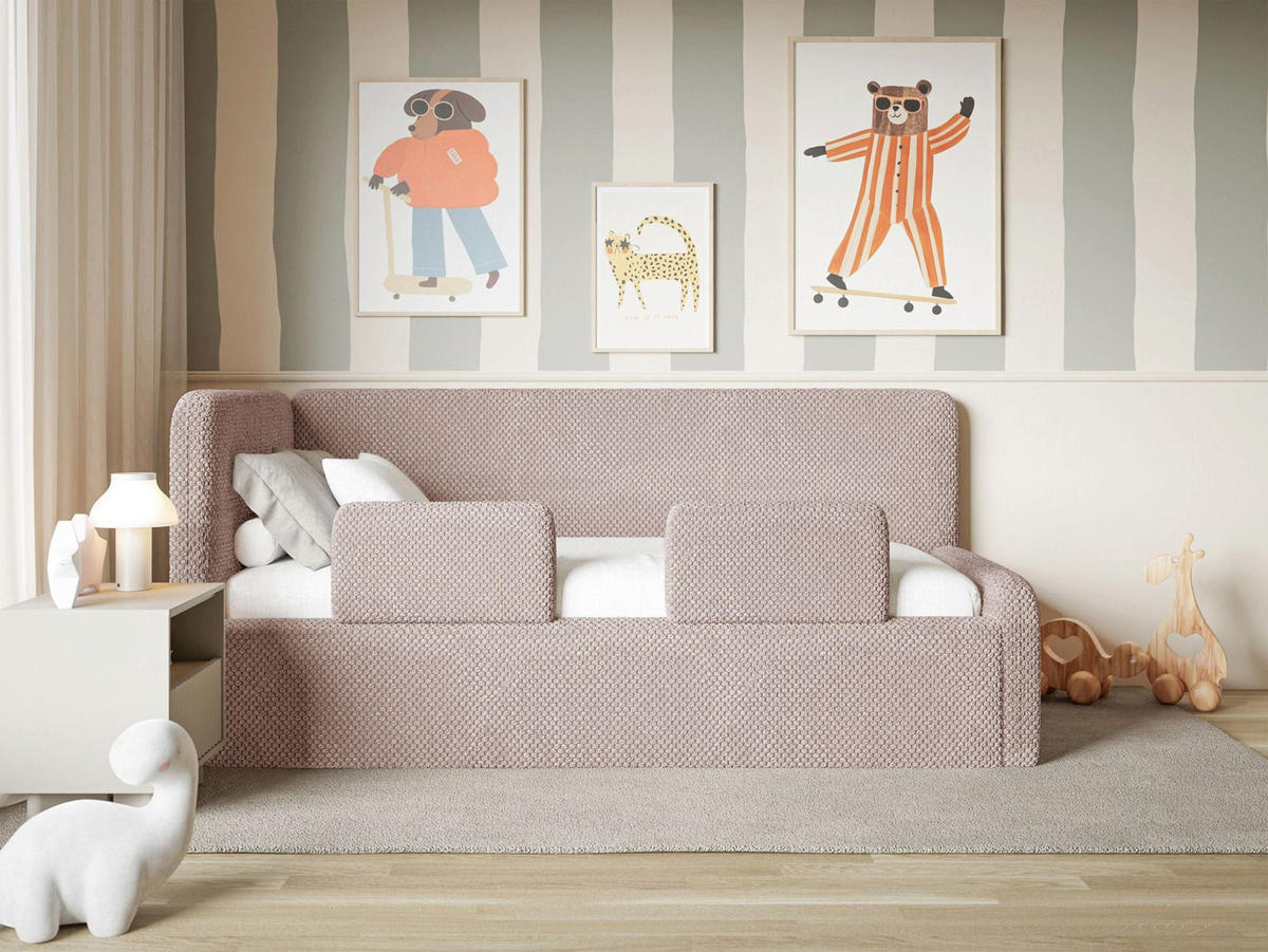 KINDERBETT Fanko Plüsch Puderrosa 90x200 cm - Hellrosa/Schwarz, Kunststoff/Textil (90/200cm) - Selsey