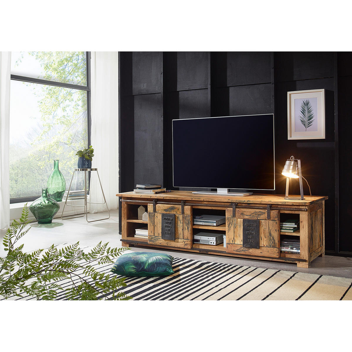 TV-LOWBOARD - Mango massiv / Eisen - Mango / Schwarz - Braun, Holz/Metall (180/50/55cm) - home24