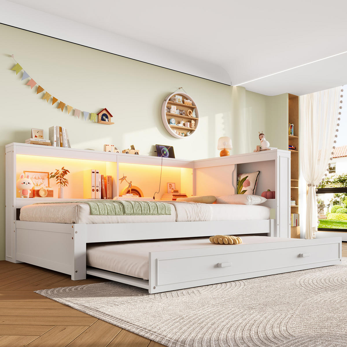 TAGESBETT mit Ausziehbett 90x200 cm Weiß - Weiß, Holz (90/200cm) - Meubliv
