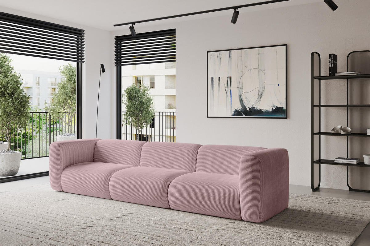MODULARES Sofa 3-SITZER MIRA-S2 319x89x70 Rosa cm Cord - Schwarz/Rosa, Holzwerkstoff/Kunststoff (319/70/89cm) - ALTDECOR