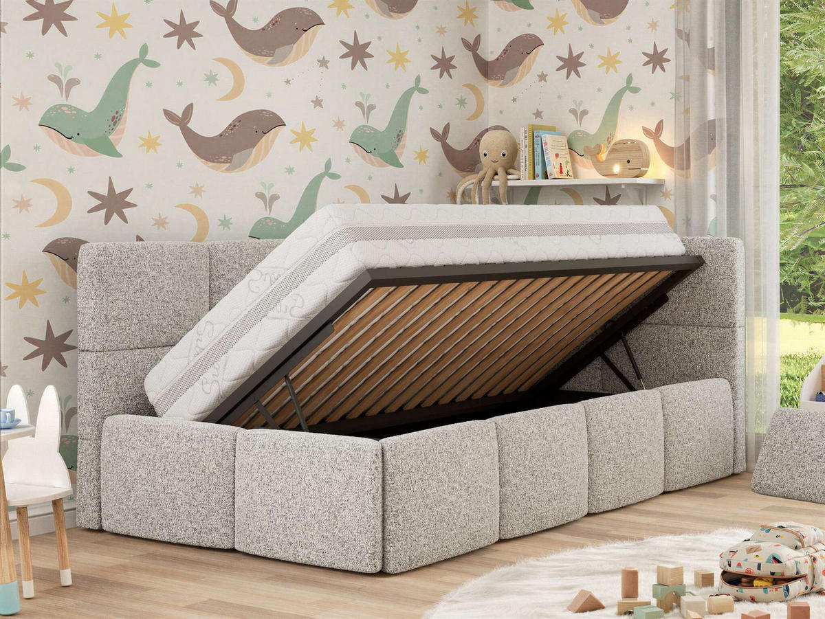 DĚTSKÁ POSTEL ARVO ALTA 90/200 - Světle šedá Strukturovaná látka - Pravá - světle šedá, textil (90/200cm) - MKS