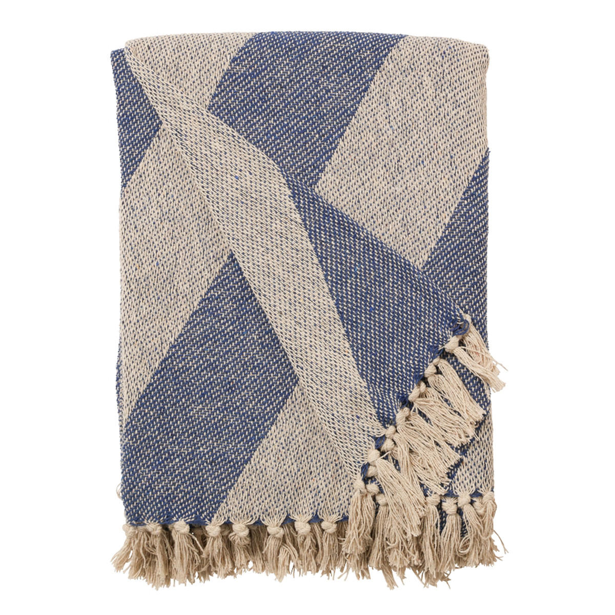 DECKE Diagonal 130x180 cm, 100% Baumwolle, Royal-Natur - Blau/Naturfarben, Textil (130/180cm) - Au Maison
