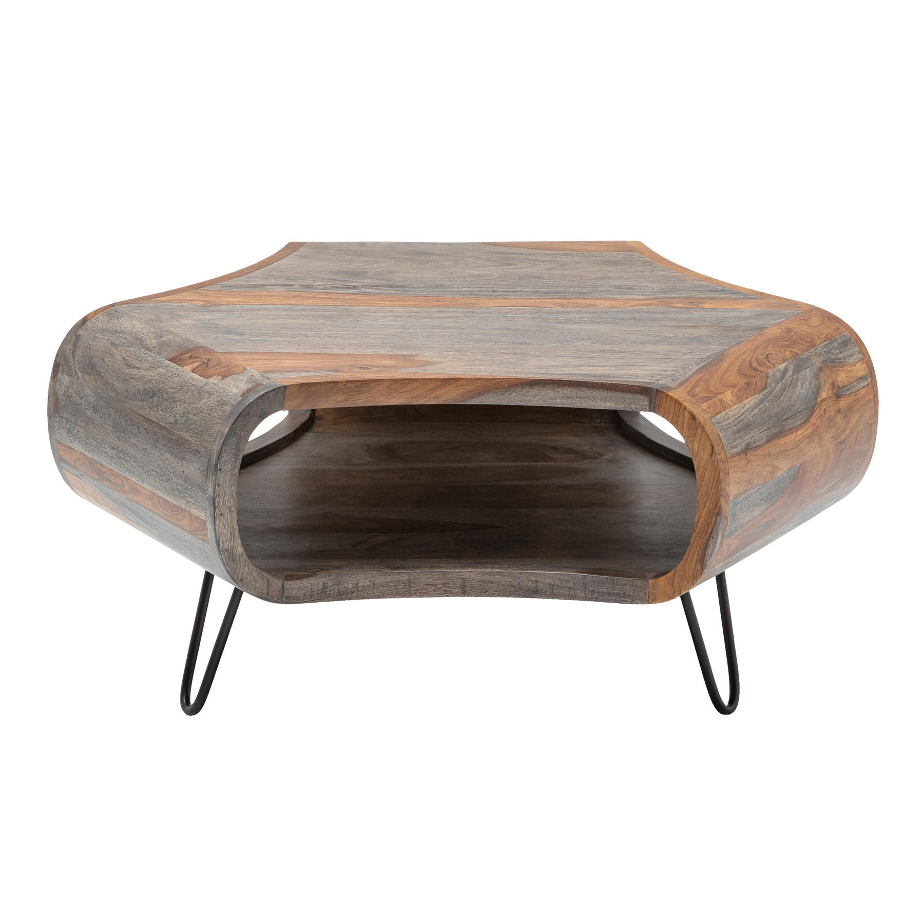COUCHTISCH ORGANIC LIVING Sheesham rechteckig Grau|Natur|Braun 80cm - Schwarz/Braun, Holz/Metall (70/80/38cm) - riess-ambiente