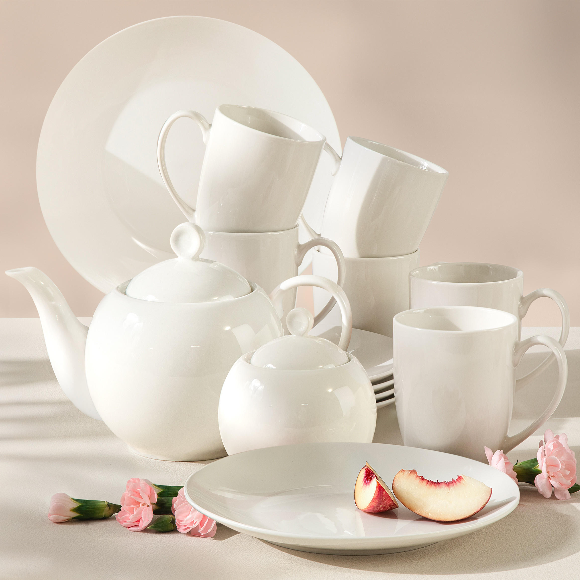 TEESERVICE 6 Personen AD BELLA 14-tlg,Porzellan, ecru - Ecru, Keramik (9/11/9cm) - KONSIMO®