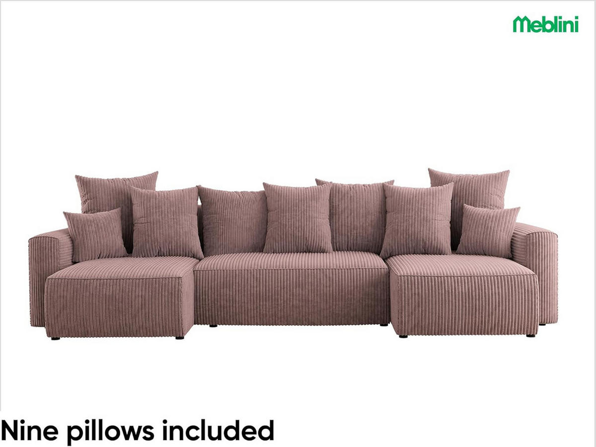 ECKSOFA SOLARIS U - Schwarz/Rosa, Holzwerkstoff (312/142cm) - Meblini