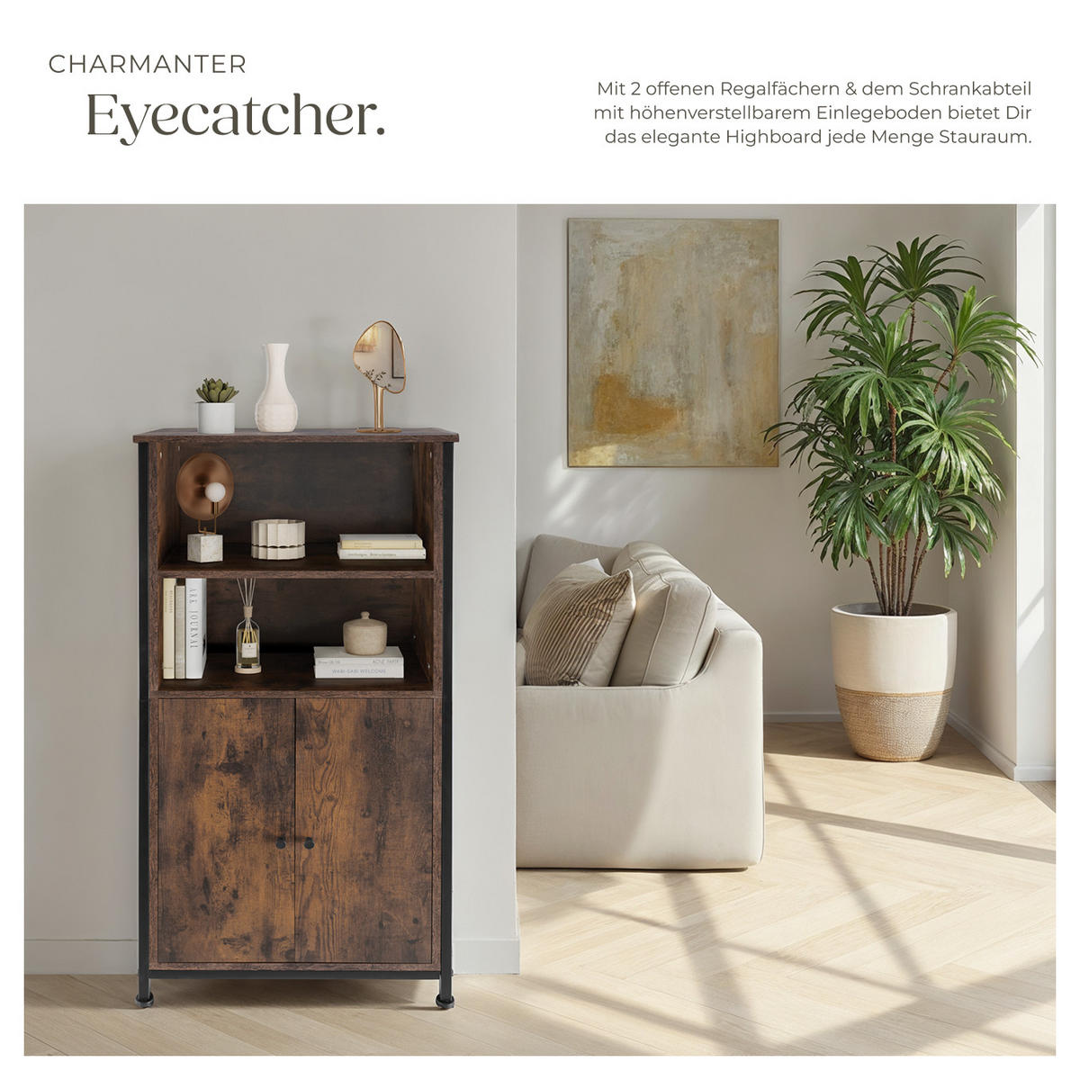 HIGHBOARD Doncaster,mit höhenverstellbaren Füßen, 60 x 38 x 125 cm,Industrial Holz dunkel, rustikal - Rostfarben, Holzwerkstoff (38/125/60cm) - tectake