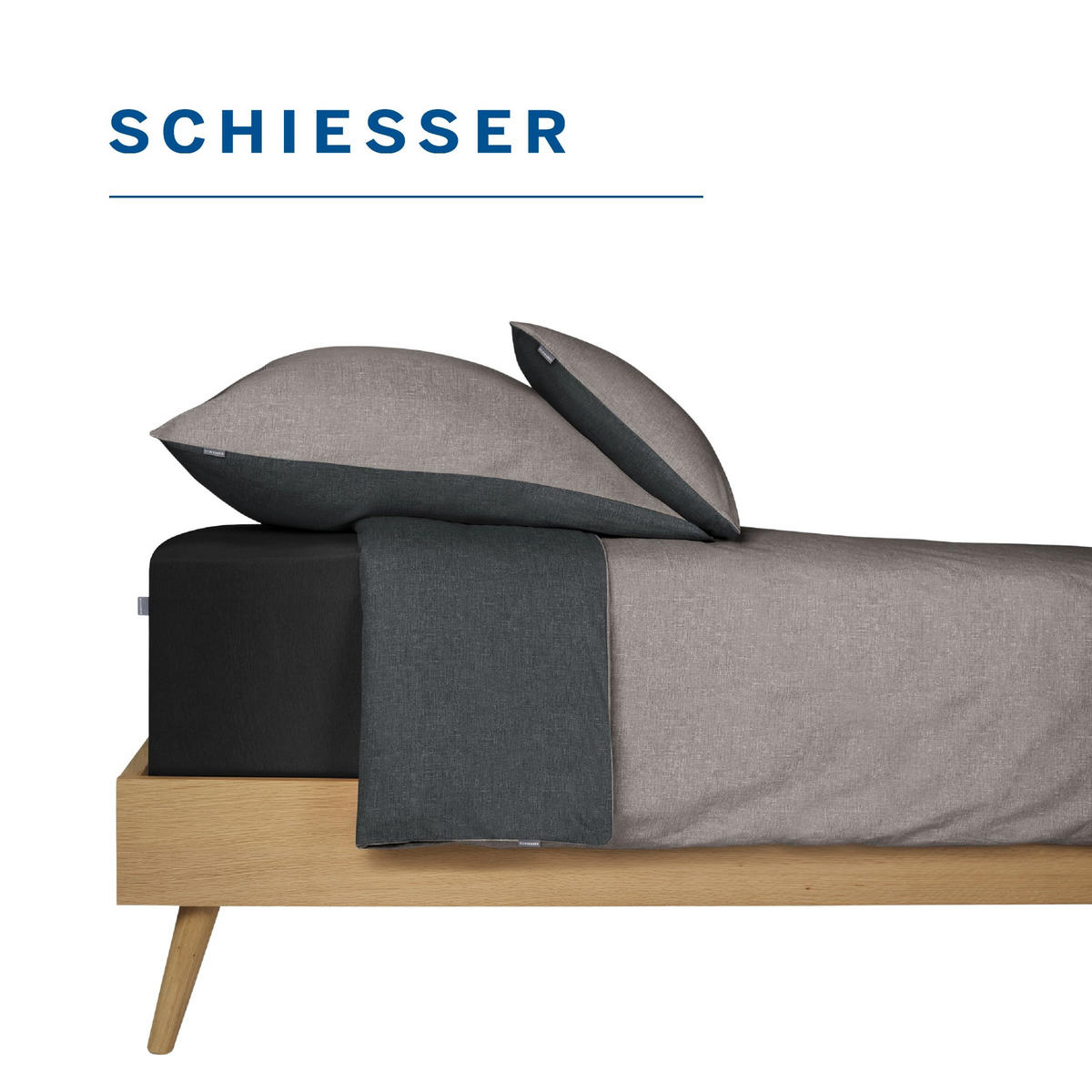 SPANNBETTLAKEN Elli 97 % Baumwolle, 3 % Elasthan 150x200 cm Schwarz - Schwarz, Textil (150/200cm) - SCHIESSER