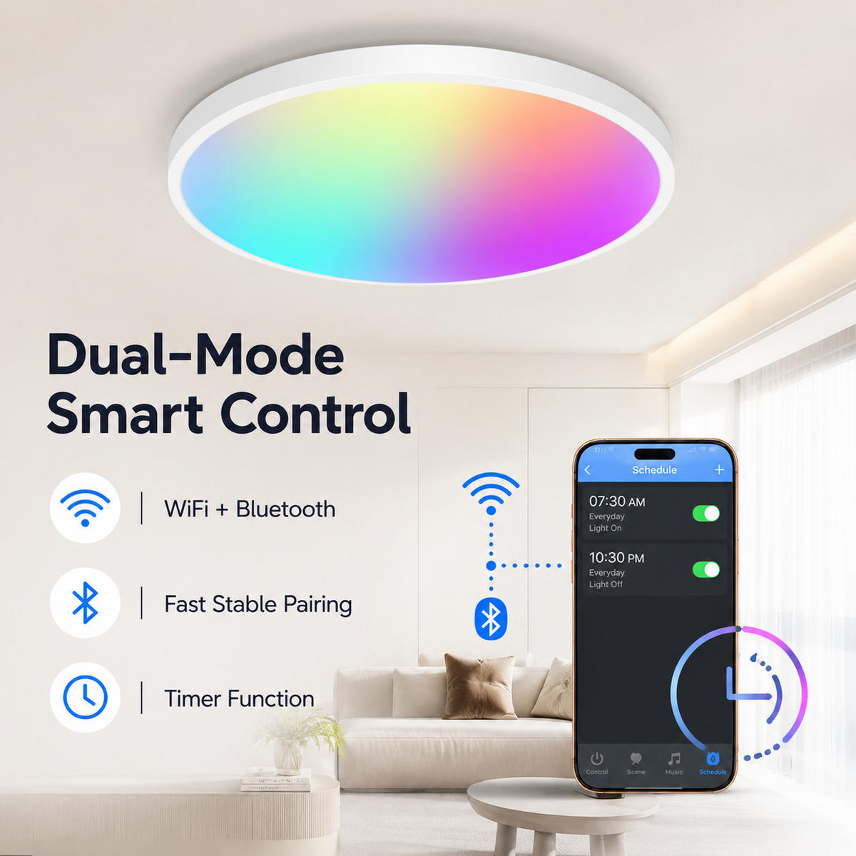 DECKENLEUCHTE CE1614 Ultradünn WiFi APP CCT RGB LED - Weiß, Kunststoff (30.5/30.5/3cm) - LOVHAUS