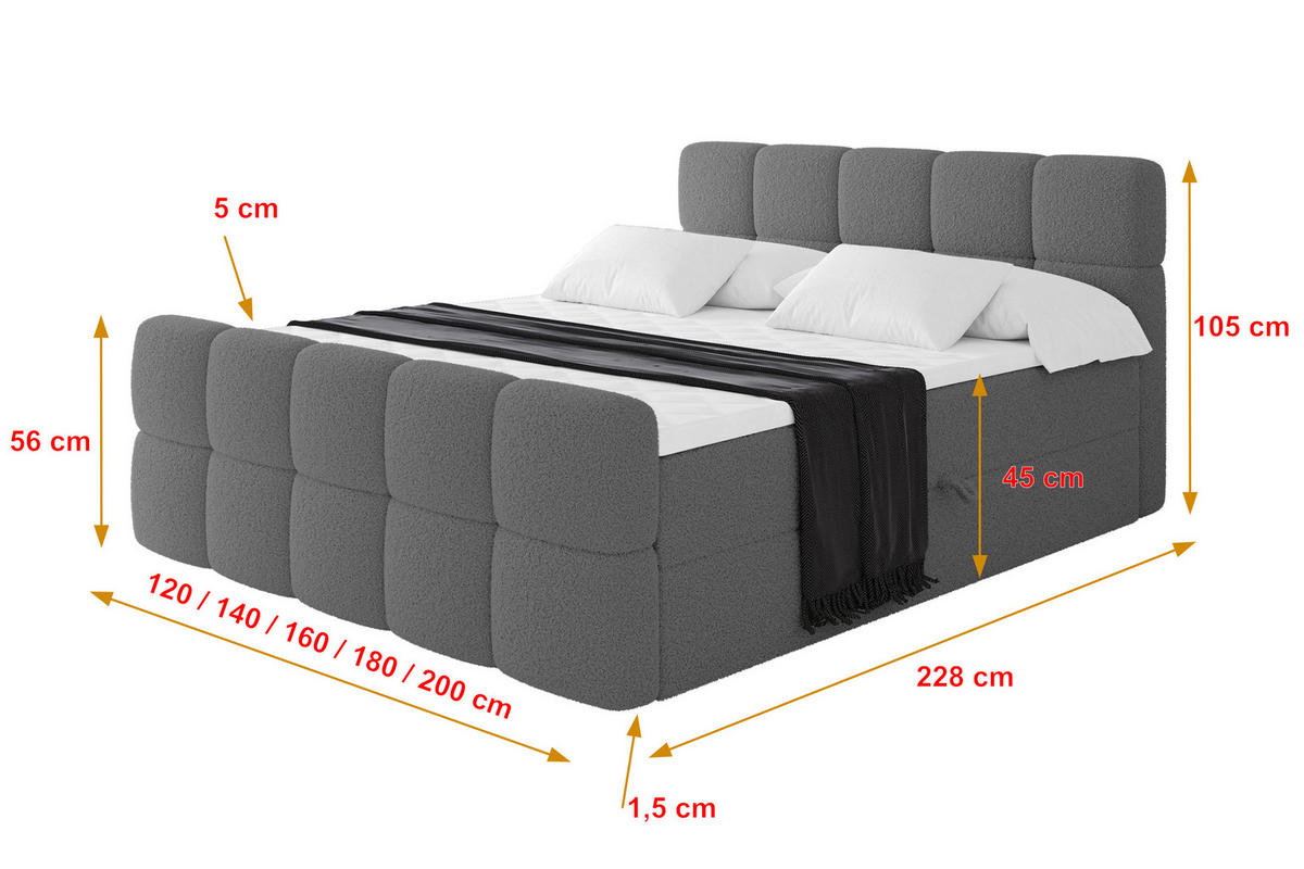 BOXBETT mit Matratze H3 - FAMA-Z - 160x200 cm Grau Quelle - Schieferfarben, Holzwerkstoff (160/200cm) - ALTDECOR