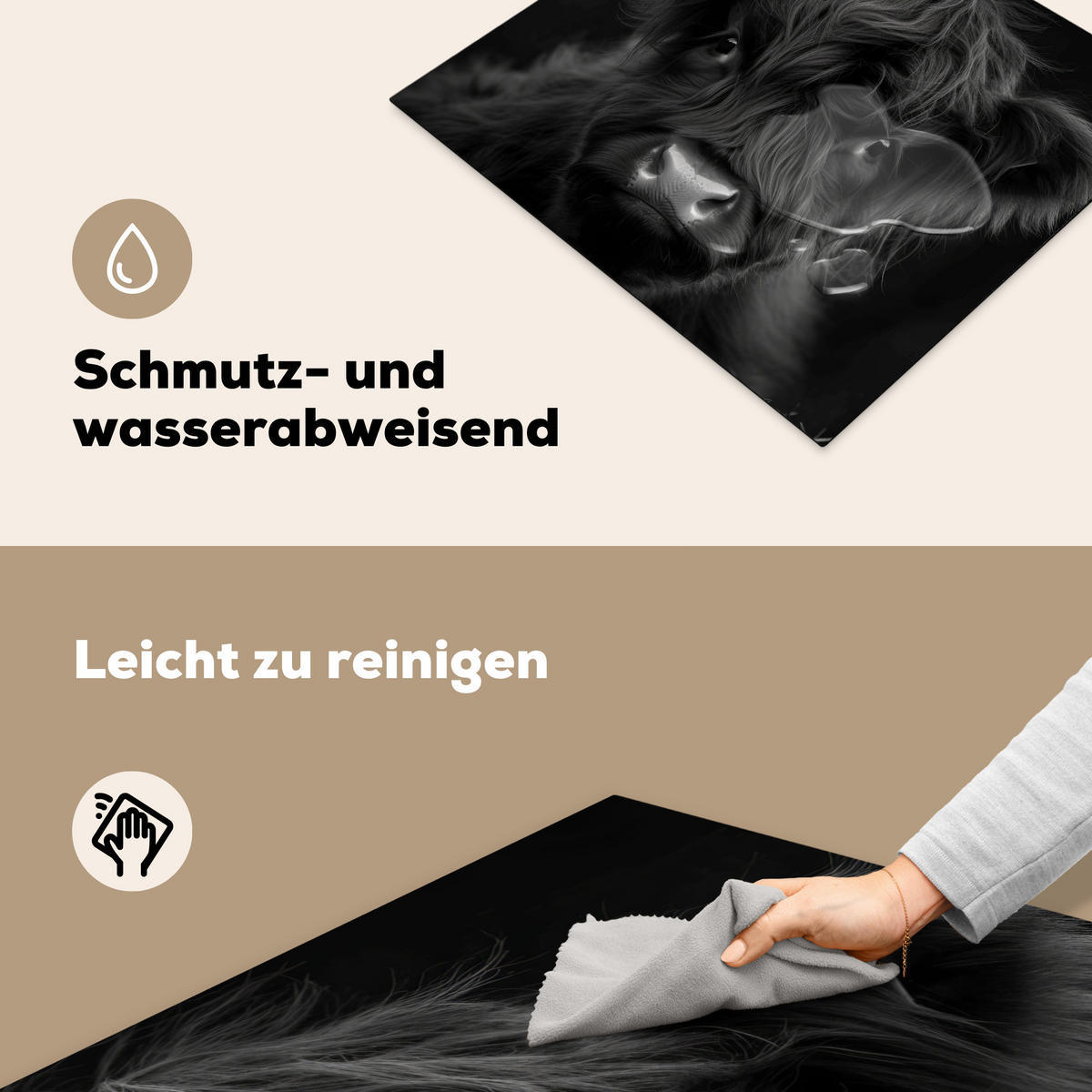 HERDABDECKPLATTE Scottish Highlander - Schwarz - Kalb - Kuh Herdabdeckung Induktionsfeld 60x52 cm - Schwarz, Kunststoff (60/52/0.2cm) - MuchoWow