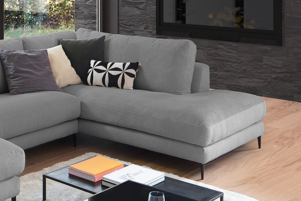 WOHNLANDSCHAFT CARA Grau Cord - Schwarz/Grau, Textil (341/84/223cm) - KAWOLA