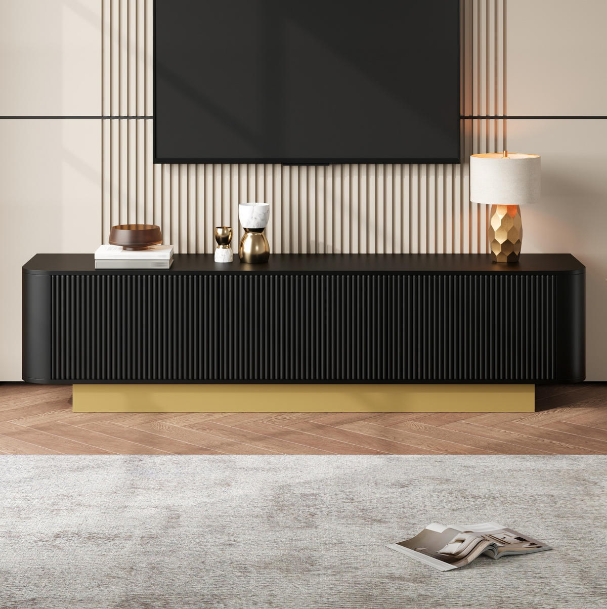 TV-LOWBOARD 170/40,5/47 cm Schwarz aus MDF und Holzwerkstoff mit Kabelmanagement - Schwarz, Holzwerkstoff (170/47/40.5cm) - OKWISH
