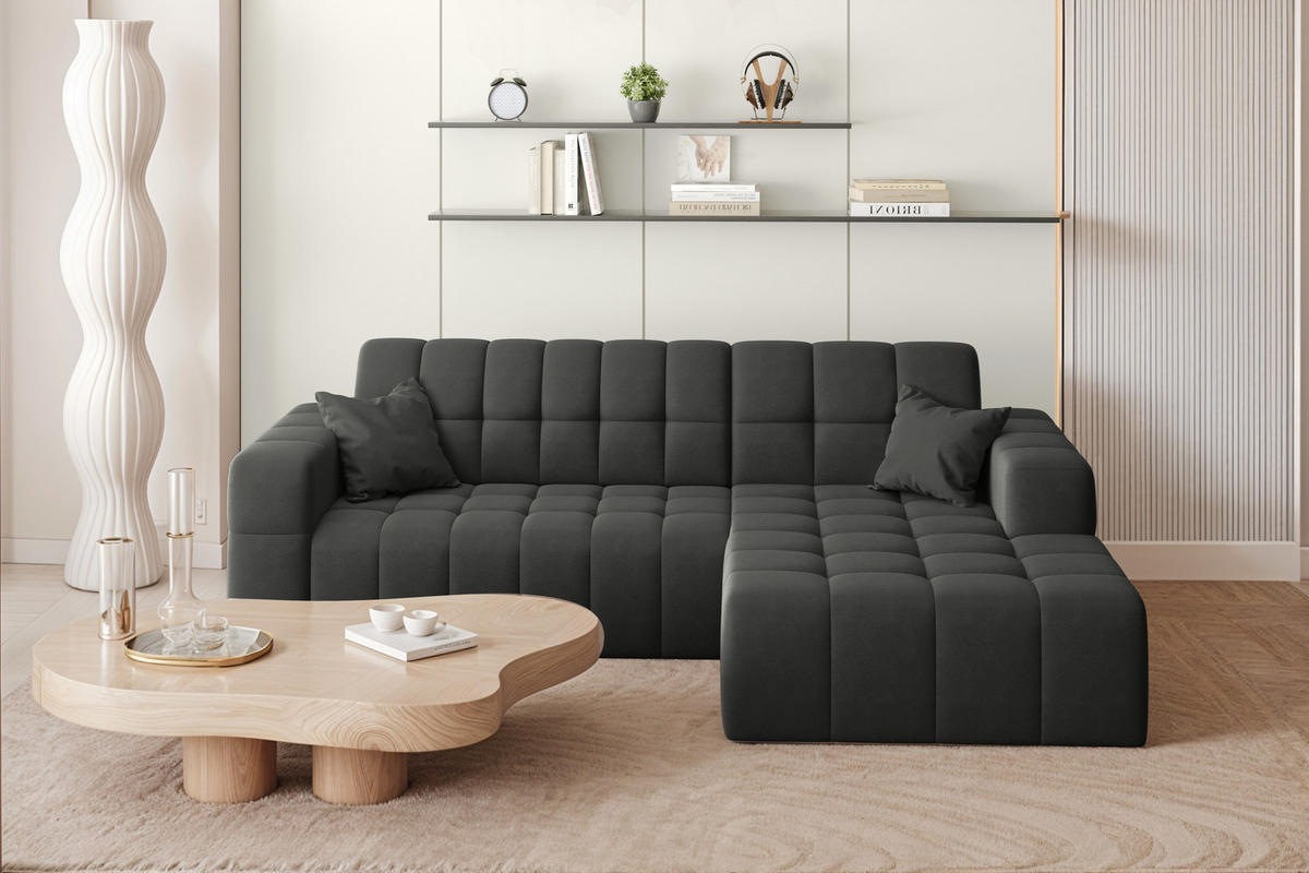 ECKSOFA L-förmiges Nimes Velours Stoff Schwarz Rechts - Schwarz, Holz/Kunststoff (265/168cm) - Kaiser Möbel