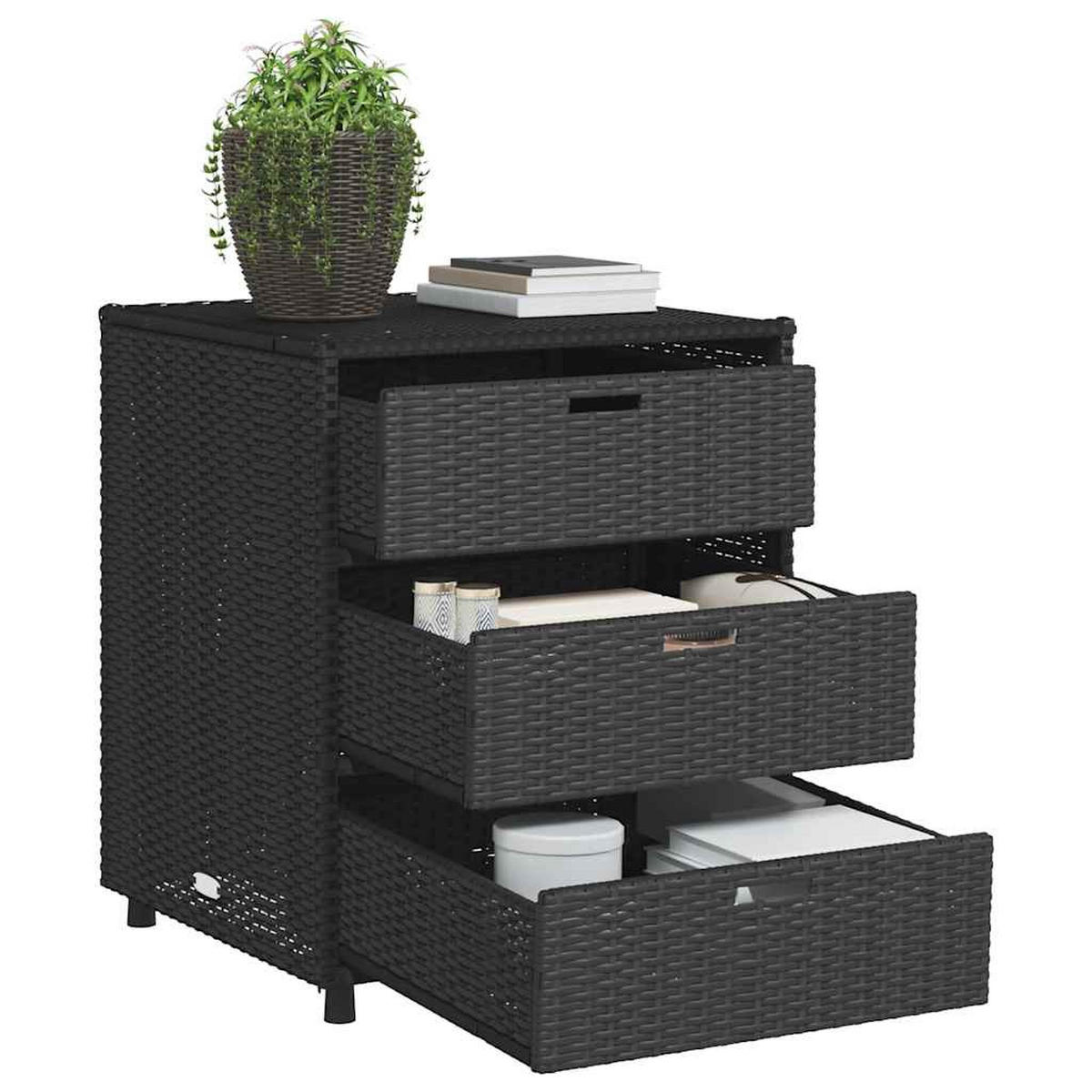 GARTENSCHRANK Schwarz 55/59/69 Cm Poly Rattan - Schwarz, Kunststoff (55/69/59cm) - vidaXL