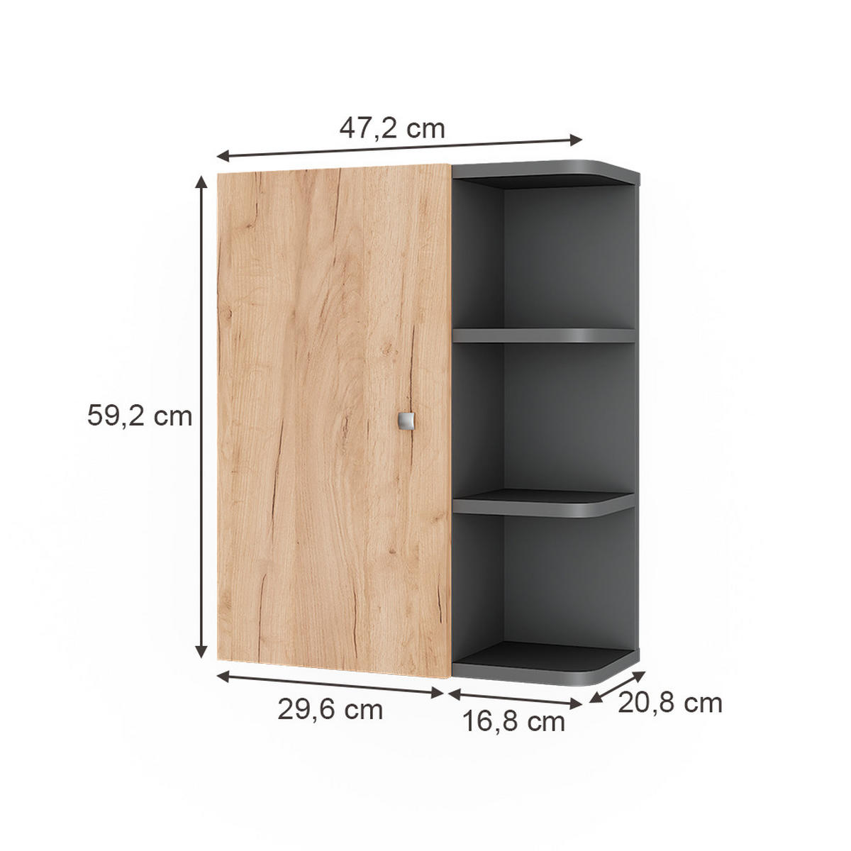 HÄNGESCHRANK Fynn Anthrazit 47.2 x 59.2 cm - Honigeiche/Anthrazit, Holzwerkstoff (47.2/59.2/20.8cm) - Vicco