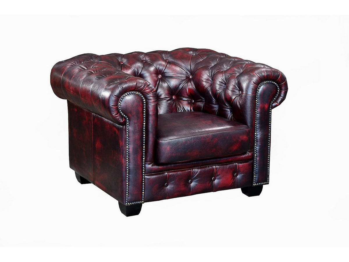 COUCHGARNITUR mit Sessel - 4 Personen - Leder - Bordeaux - BRENTON - Bordeaux, Leder (201/73/96cm) - Vente-Unique