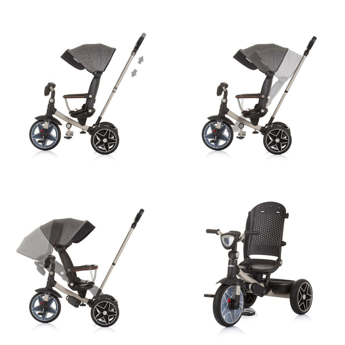 DREIRAD Derby 2 in 1 grau Musik, Licht, Korb, Schiebegriff, Gurt - Grau, Metall (80/50/105cm) - Chipolino