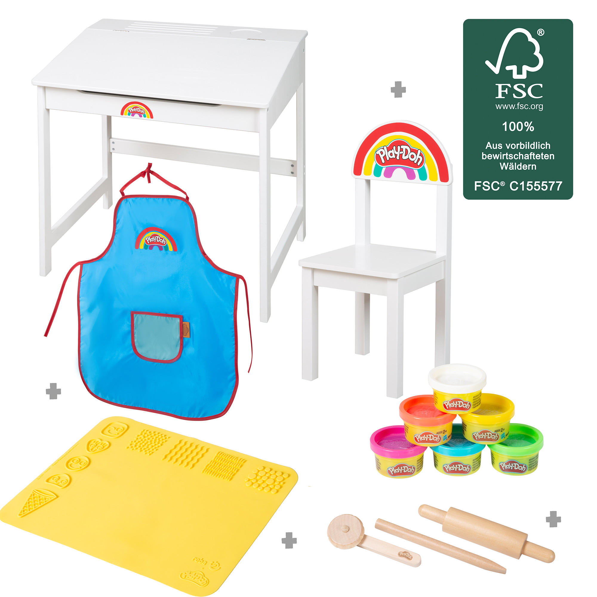 SCHULPULT MIT STUHL roba x Play-Doh - Weiß, Holzwerkstoff (55/58/49cm) - Roba