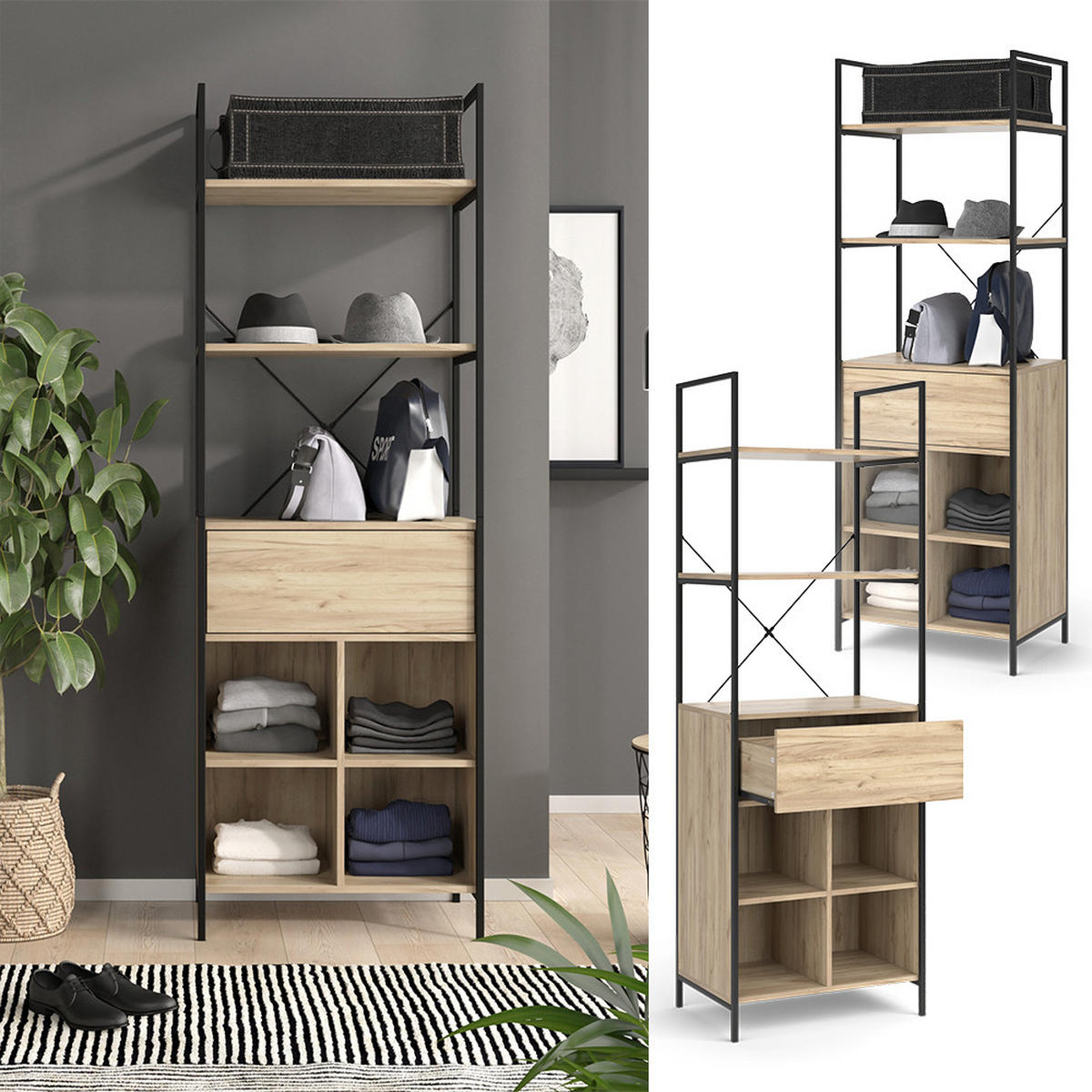 ŠATNÍ SKŘÍŇ Enya Dřevo - přírodní/černá, kompozitní dřevo (60/180/40cm) - Vicco