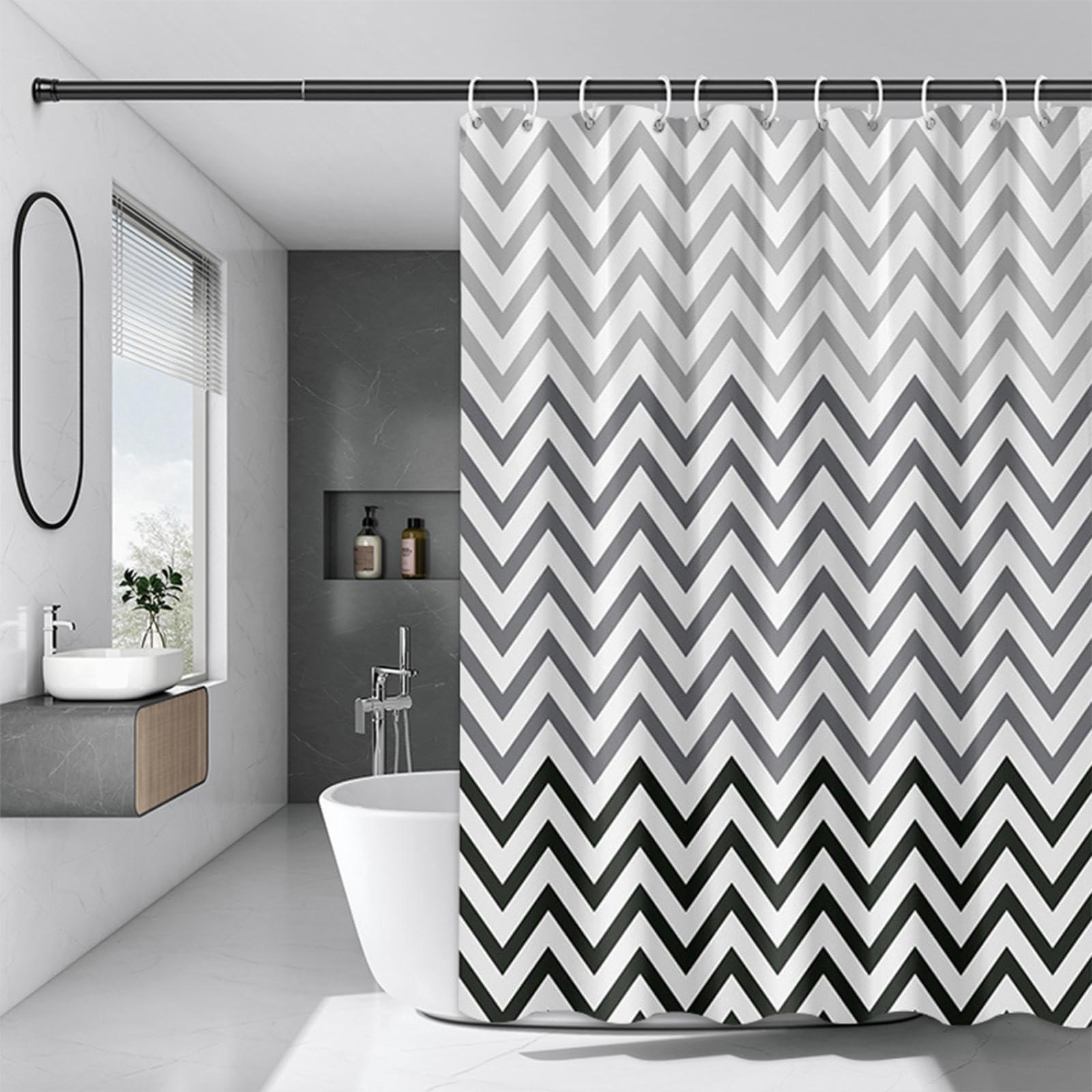 DUSCHVORHANG Schwarz Weiß PEVA Stoff wasserdicht mit Haken Badewanne - Multicolor, Kunststoff (180/180cm) - MCBOSON